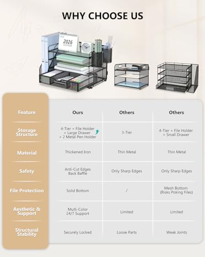 Classic WALI Desk File Organizer, 4 Tier Desktop Paper Letter Set