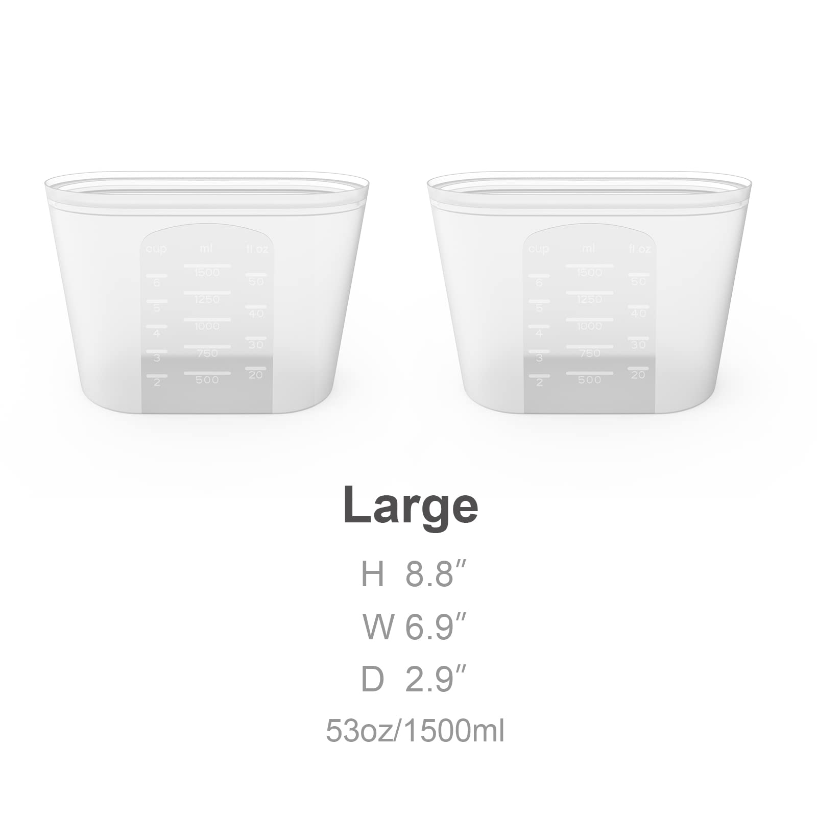 Winrock Reusable 100% Silicone Food Storage Bags, Sandwich Snack Bags New Generation Stand Up Zip Container for Soup and Leftovers, Plastice & BPA Free, Microwave Oven Safe 3 Pack (51oz, 34oz, 17oz)