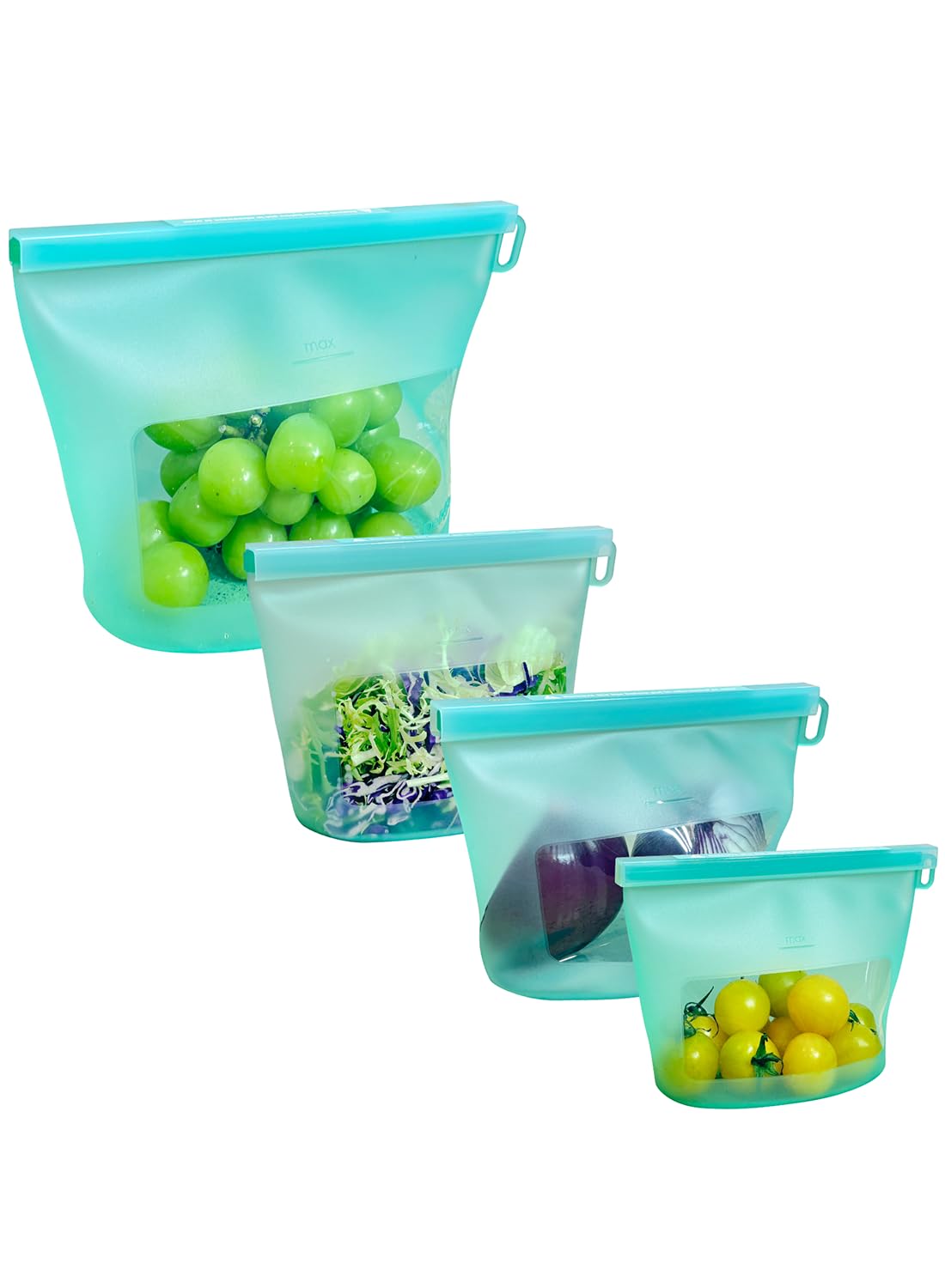 Reusable Silicone Food Storage Bags (Set of 4), Dishwasher Oven Microwave Freezer Safe, Eco-Friendly 100% Platinum, Leakproof Sous Vide Bags, Premium Lunch Containers, 2 Snack 2 Sandwich, Mixed