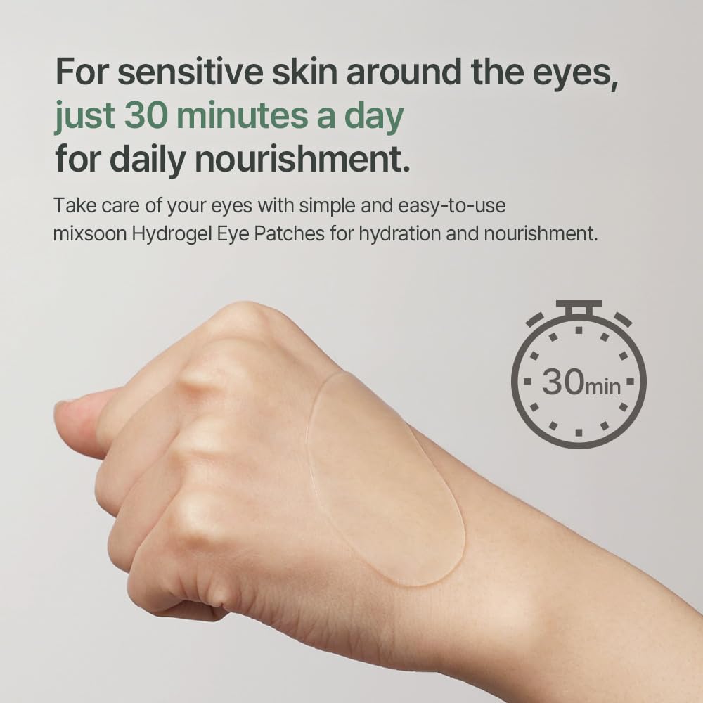 mixsoon Collagen Hydrogel Eye Patches Hydrating Gel Eye Mask with Collagen, Peptides and Amino Acids for Smooth Under Eye Skin Care 84 g / 2.84 fl.oz. (30 pairs) Korean Glass Skin Care