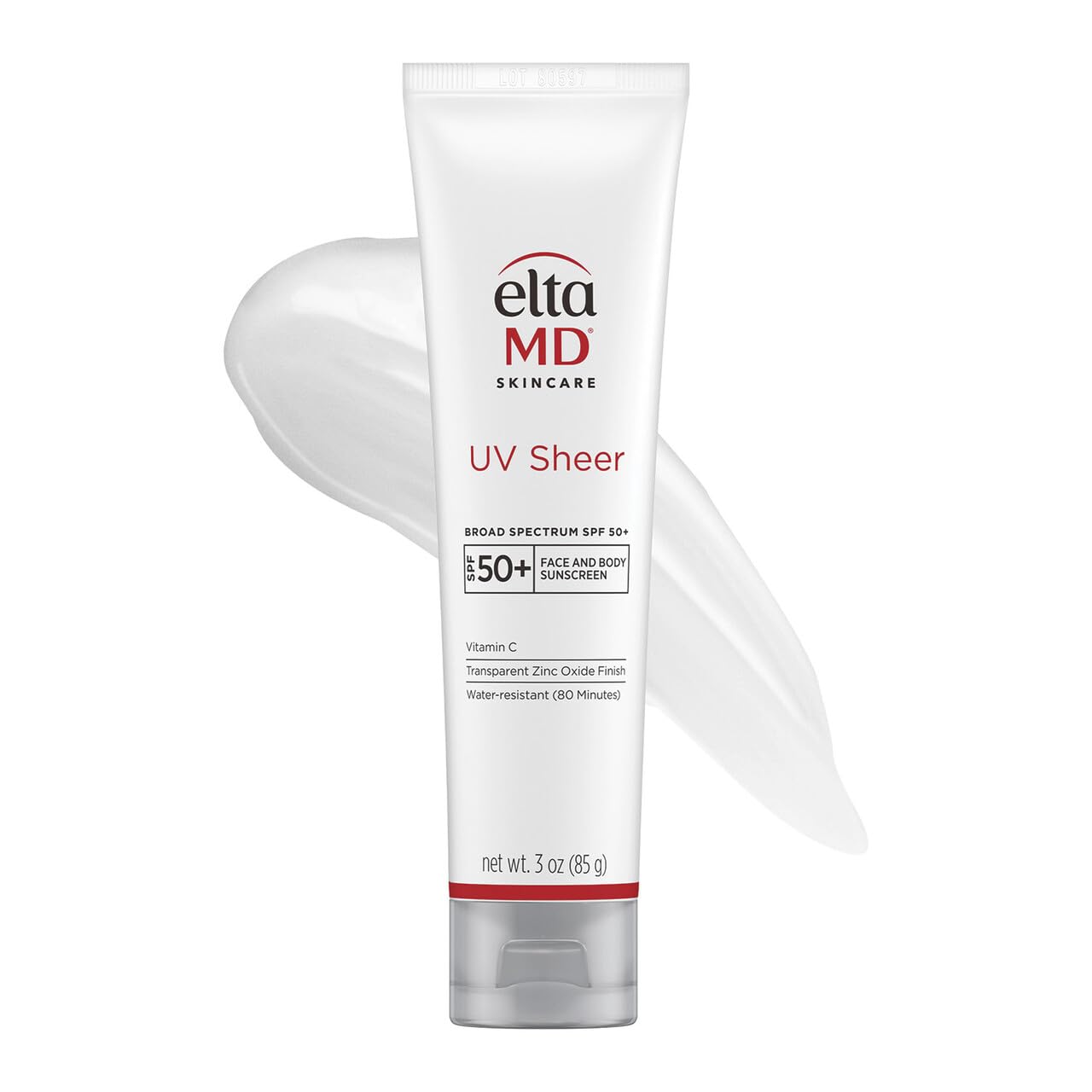 EltaMD UV Sheer Face and Body Sunscreen SPF 50+, No White Cast Sunscreen with Transparent Zinc Oxide and Hyaluronic Acid, Moisturizes and Protects