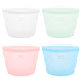 4-Pack Reusable Silicone Food Storage Bags, Stand-Up Pinch-Seal Design, BPA-Free, Microwave & Dishwasher Safe, Mixed Colors (17 oz)