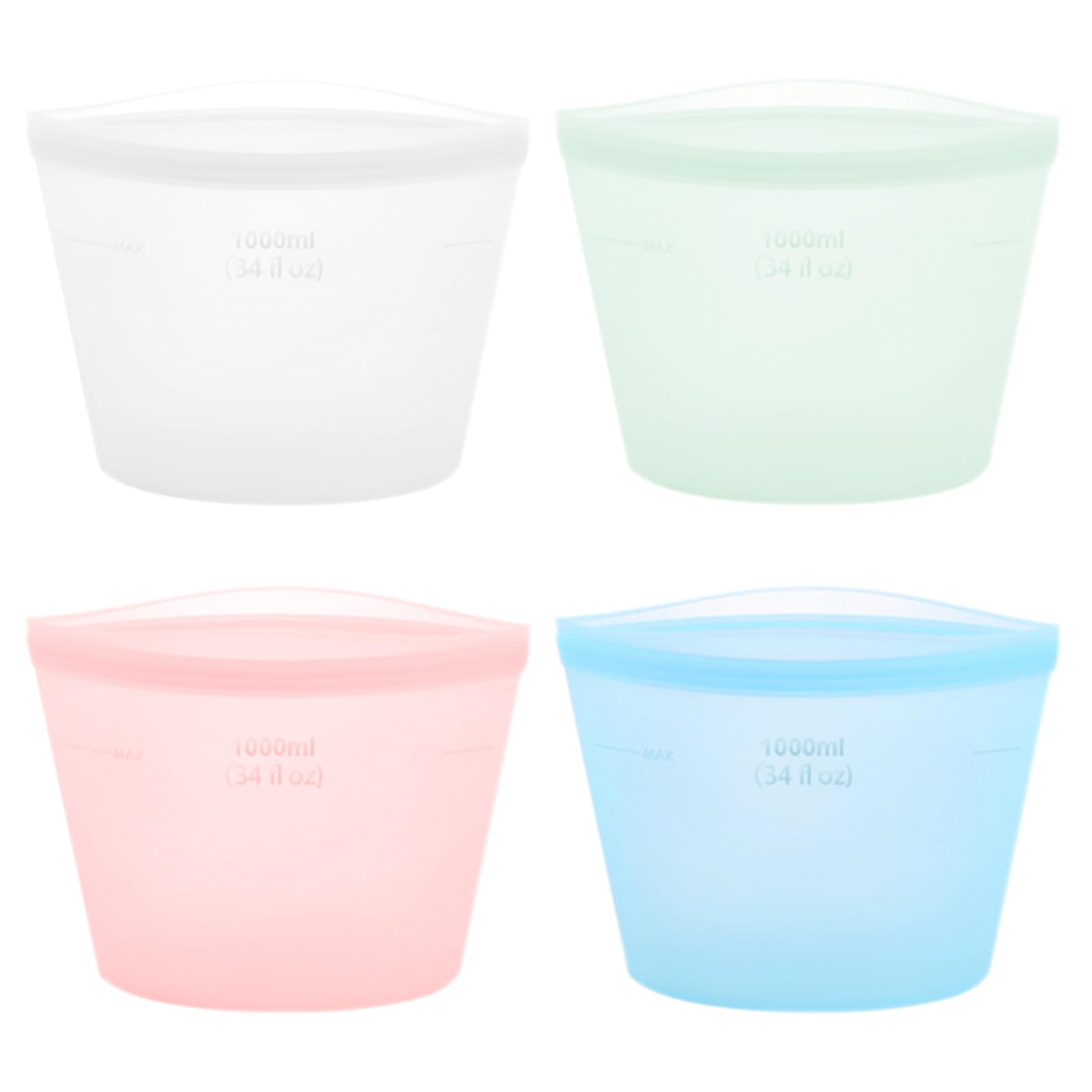 4-Pack Reusable Silicone Food Storage Bags, Stand-Up Pinch-Seal Design, BPA-Free, Microwave & Dishwasher Safe, Mixed Colors (17 oz)