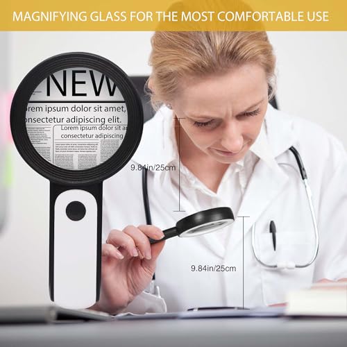 Classic JMH Magnifying Glass with Light, Handheld Large Magnifying Set
