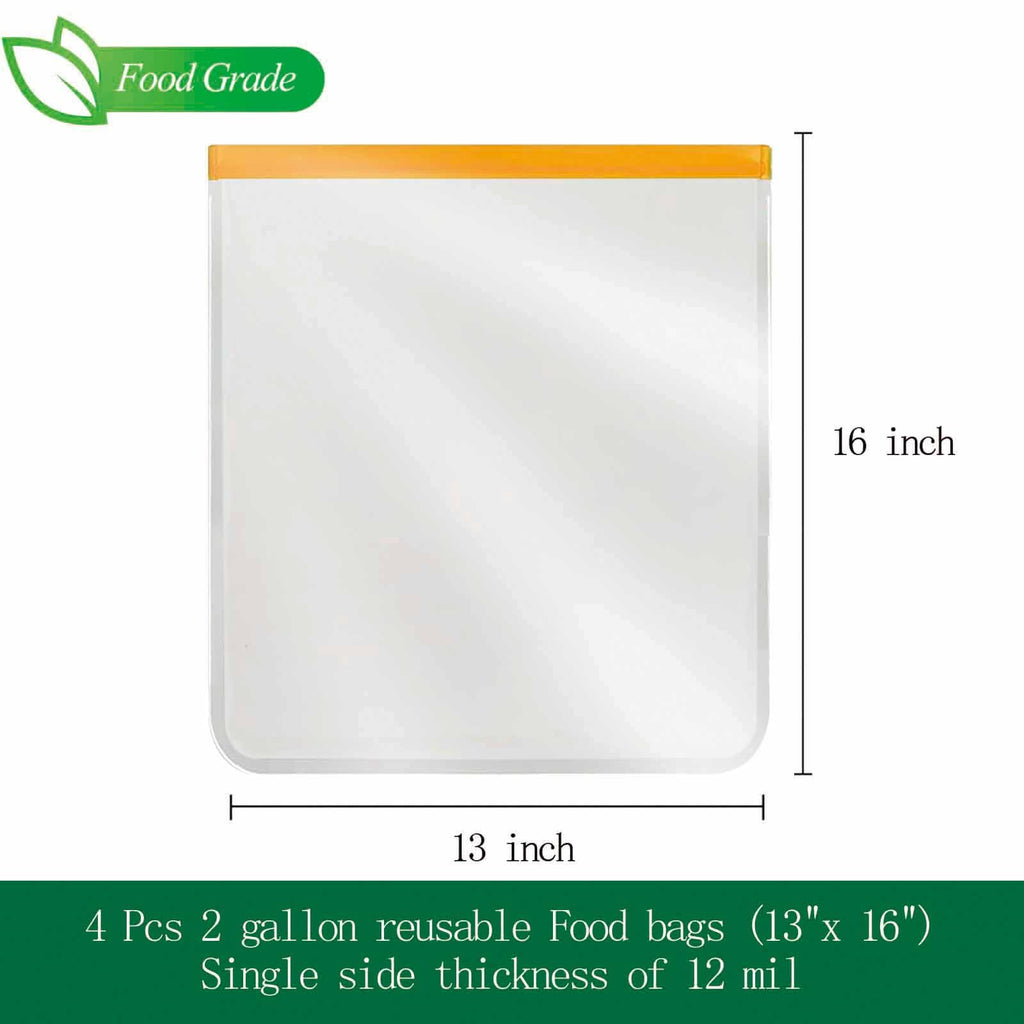 4 Pcs 2 Gallon Reusable Freezer Bags, Large Capacity, BPA Free Reusable Leakproof Food Storage Bags,13 "x 16", Used For Home Food Storage And Camping Food Storage