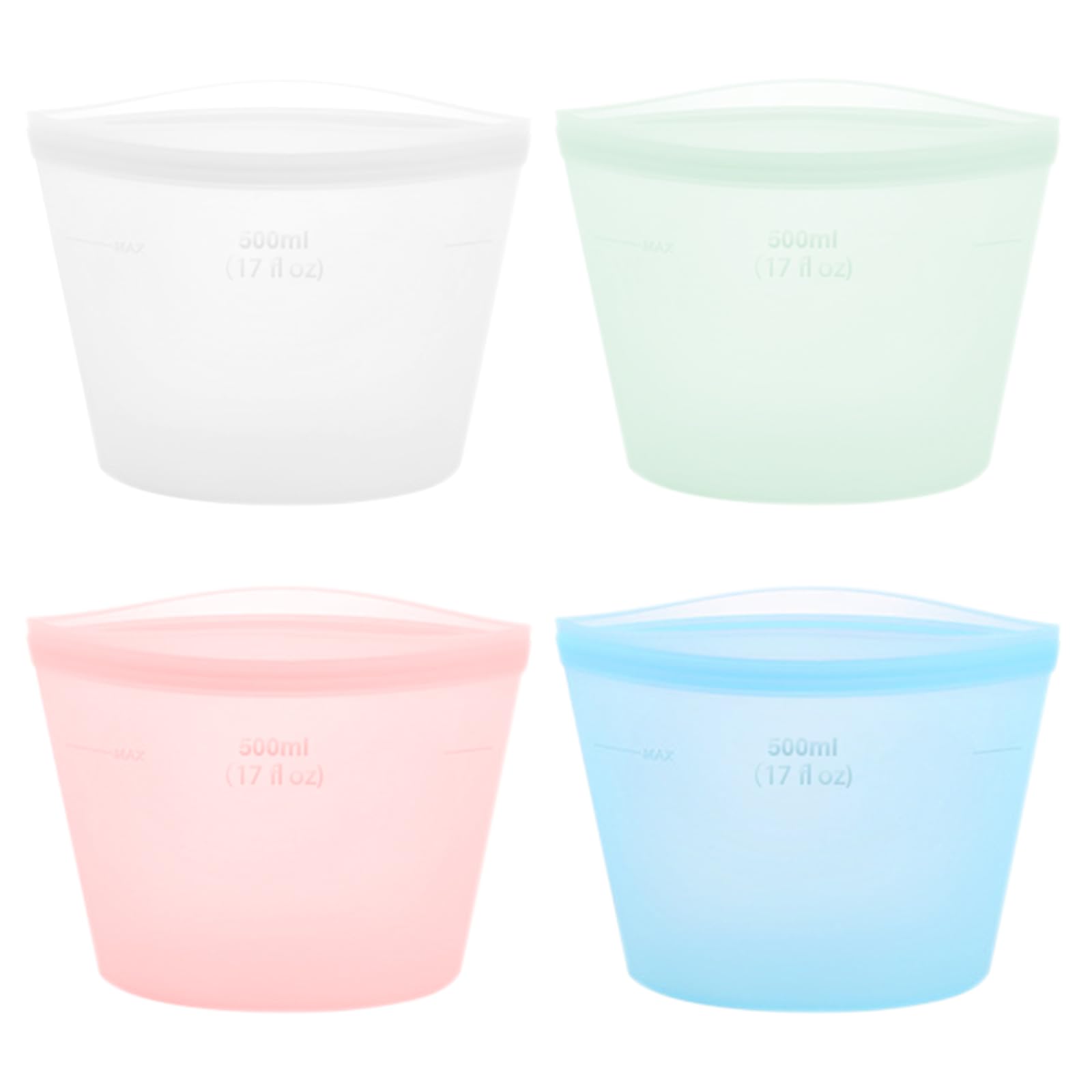 4-Pack Reusable Silicone Food Storage Bags, Stand-Up Pinch-Seal Design, BPA-Free, Microwave & Dishwasher Safe, Mixed Colors (17 oz)