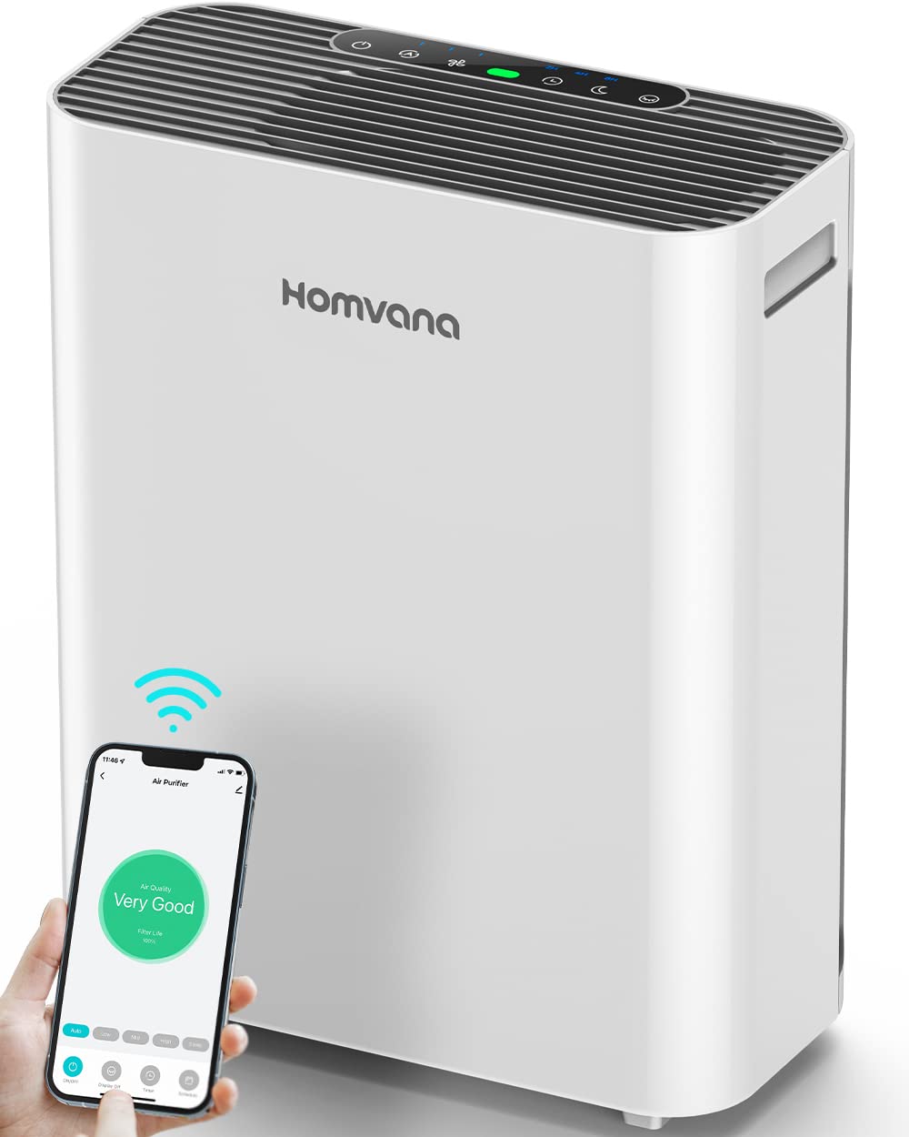Homvana Air Purifier for Home Larger Room Bedroom, H13 True HEPA Air Filter Purifiers Cleaner, with Auto Mode, Quality Indicator, SilentAir Tech, Ozone Free for Pets Allergies Smokers Dust Pollen etc