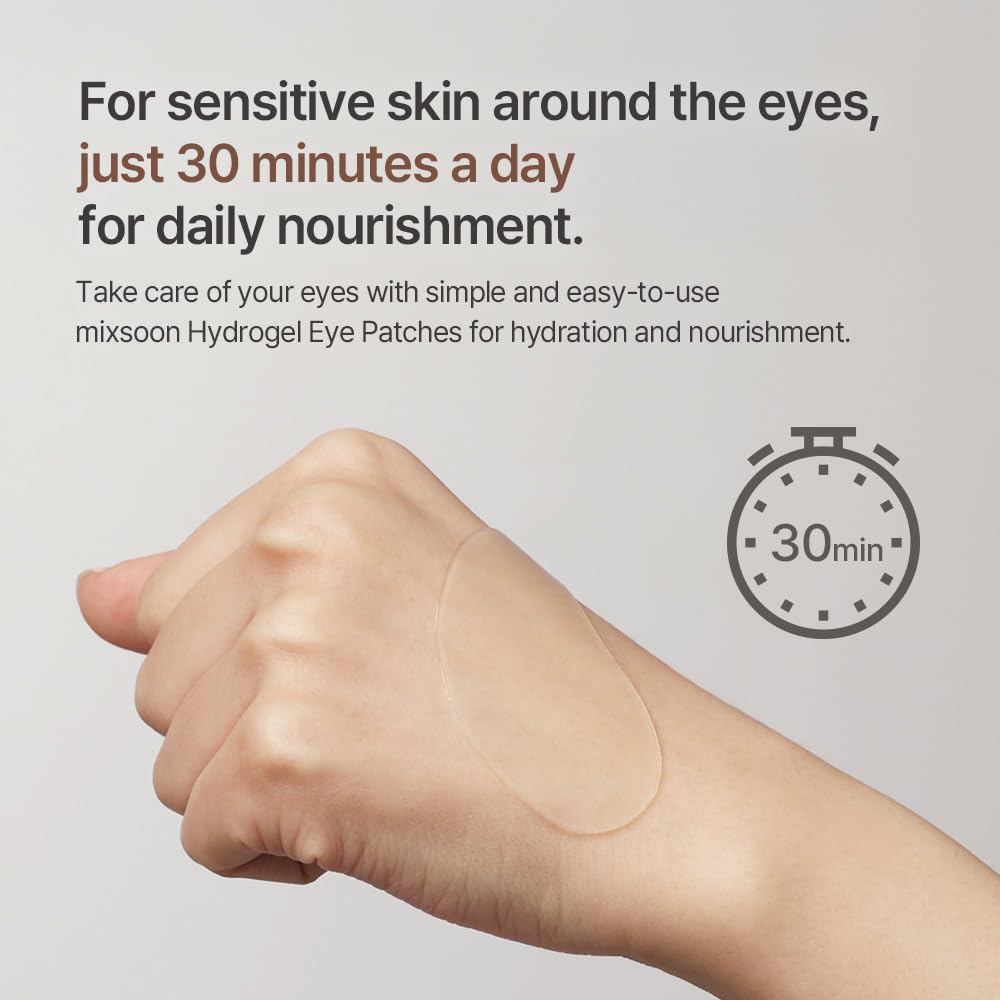 mixsoon Collagen Hydrogel Eye Patches Hydrating Gel Eye Mask with Collagen, Peptides and Amino Acids for Smooth Under Eye Skin Care 84 g / 2.84 fl.oz. (30 pairs) Korean Glass Skin Care