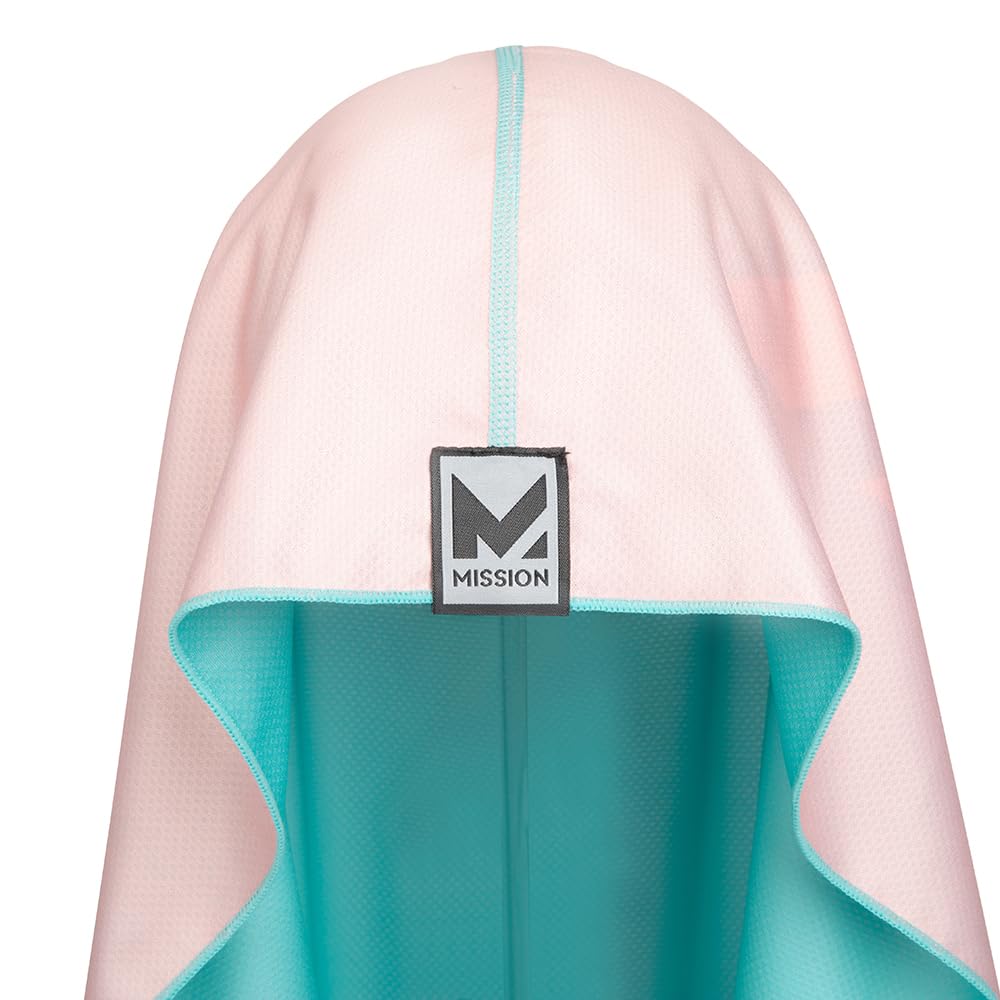 MISSION Reversible Cooling Hoodie Towel- Hood Towel, Cools Instantly When Wet, UPF 50 Sun Protection, Contours Your Head to Stay in Place, Great for Sports, Fitness, Gym (Pink Mint)