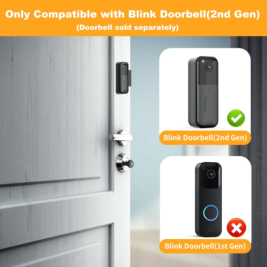Blink Doorbell Mount, Anti-Theft Video Doorbell Door Mount Bracket No Drilling, Fit for All-New Blink Doorbell(2nd Gen), Not for Security Door (White)