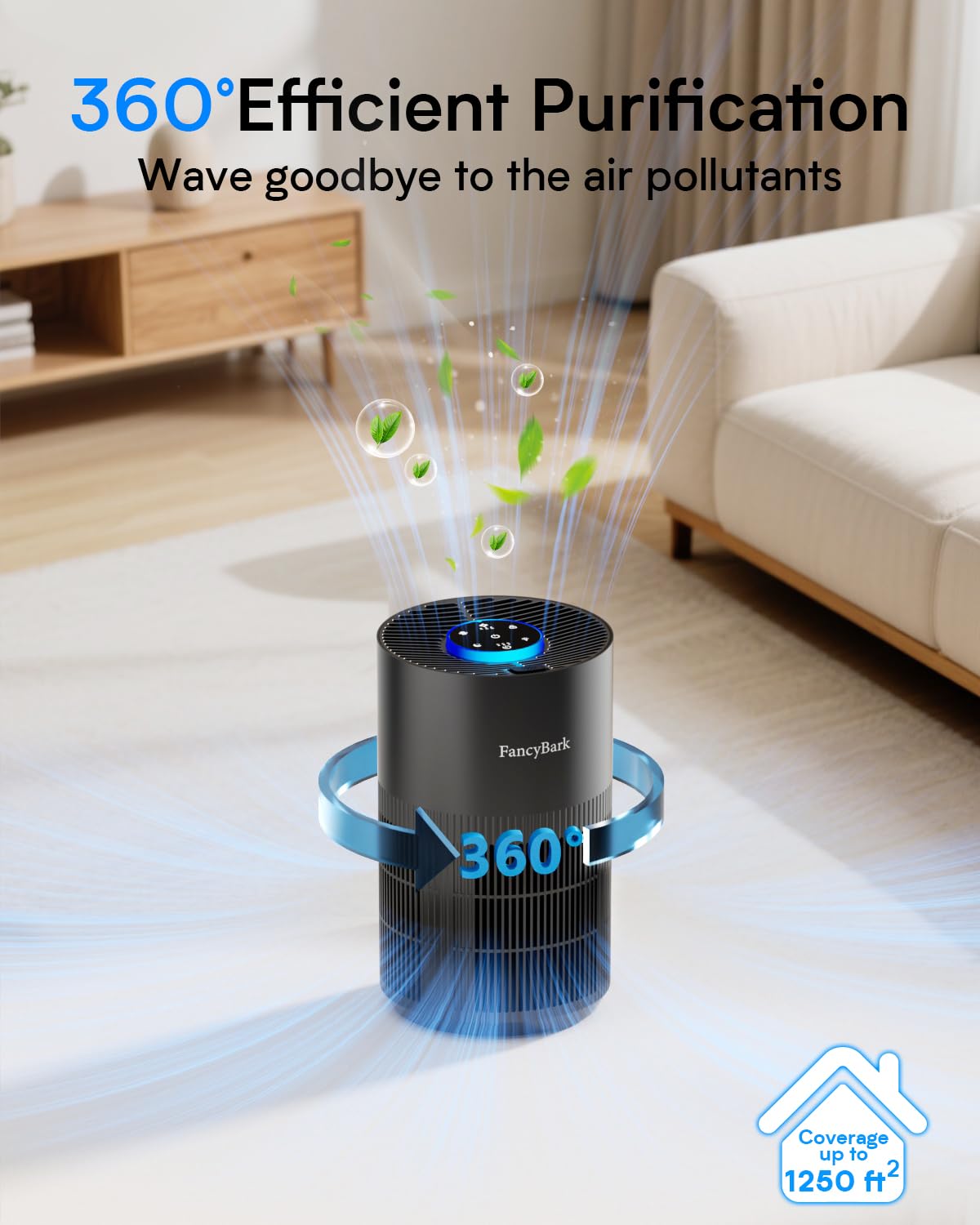 Air Purifiers for Home Bedroom Up to 1250 Ft², H14 True HEPA Room Air Purifiers for Bedroom With Sleep Mode Light Mode & Aroma Function Air Cleaner Smoke Odor Dust Pollen Pet Dander (Black)