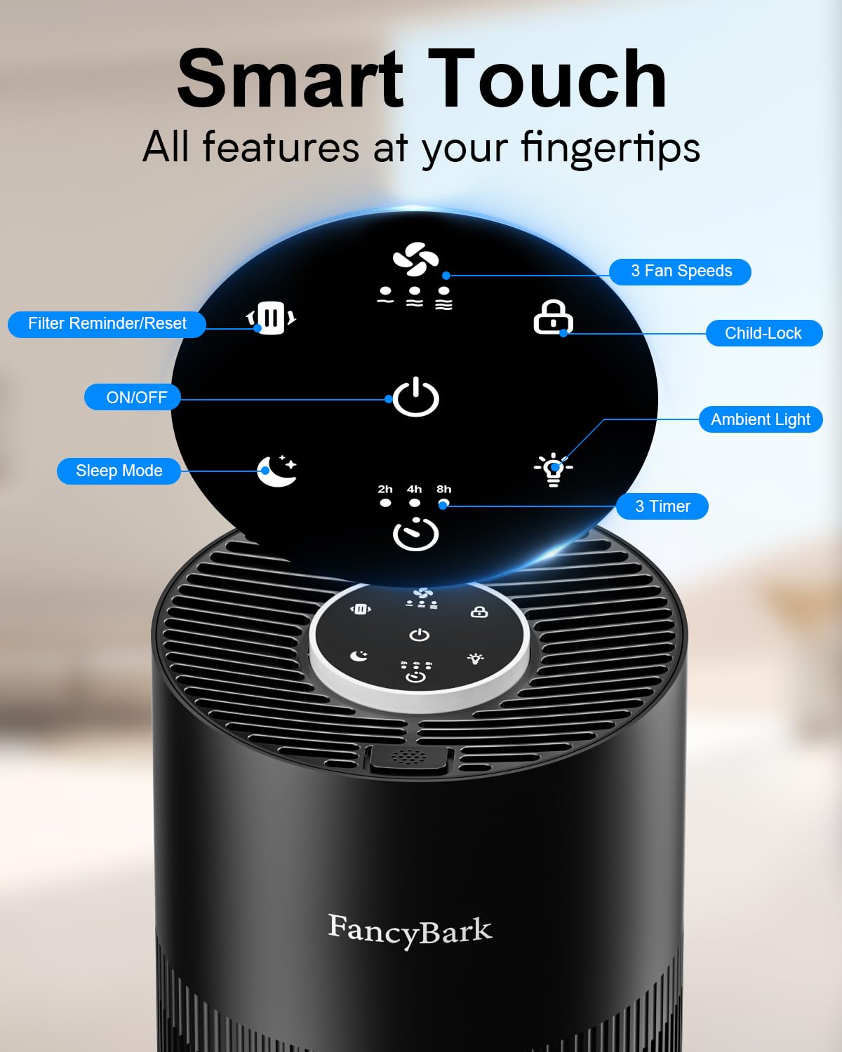 Air Purifiers for Home Bedroom Up to 1250 Ft², H14 True HEPA Room Air Purifiers for Bedroom With Sleep Mode Light Mode & Aroma Function Air Cleaner Smoke Odor Dust Pollen Pet Dander (Black)