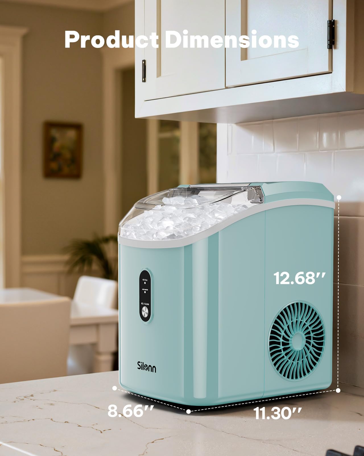 Silonn Nugget Ice Maker Countertop Pellet Machine with Self-Cleaning, Black | 36 lbs/24H, ice in 6 mins, soft chewable ice, removable cover, quiet operation, LED control panel, compact design