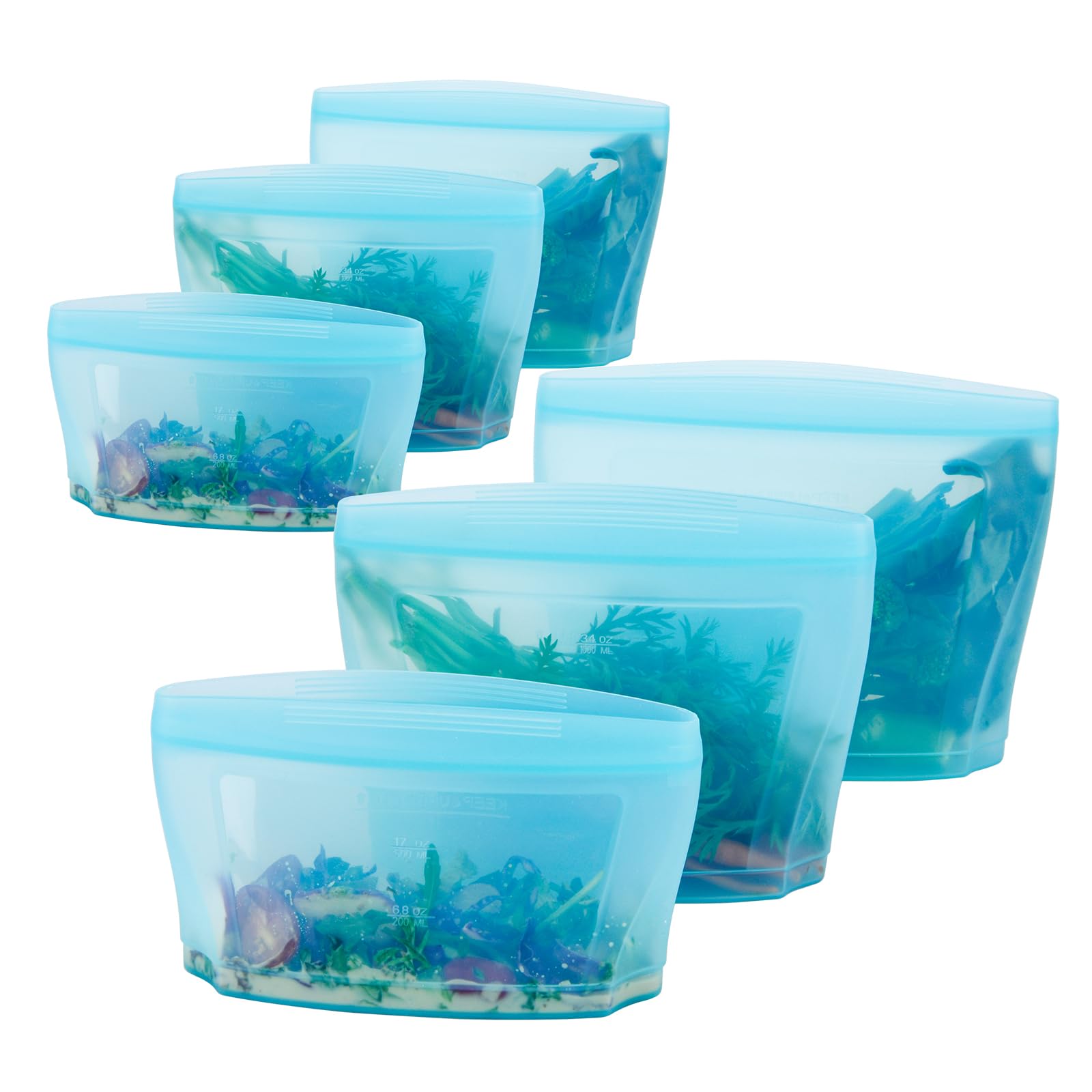 Zip Standing Reusable Silicone Food Storage Bag, Stand Up Food Storage Container, Reusable Zipper seal bag, no lid required, for Food Storage& Meal Prep, Freezer Oven Dishwasher - Safe, Set of 6 Bowls