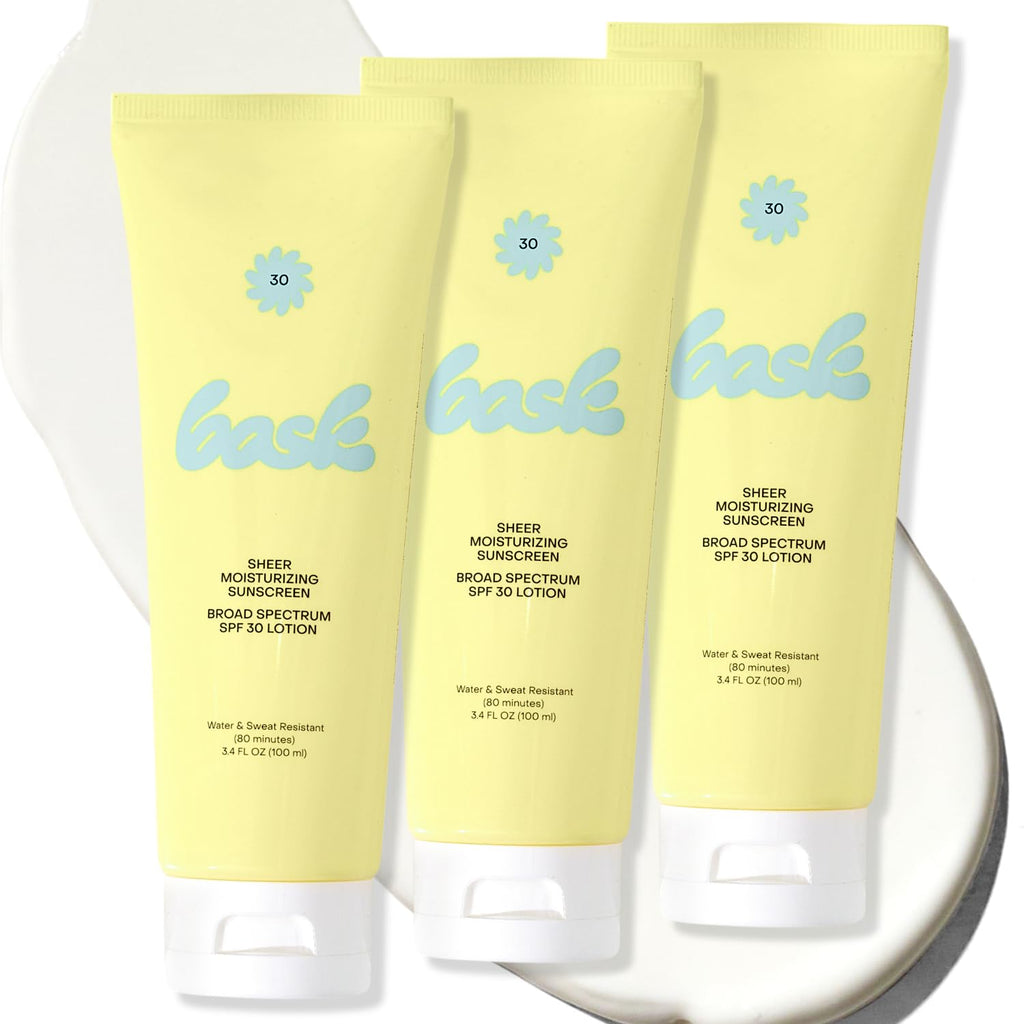 Bask SPF 50 Sheer Moisturizing Sunscreen Lotion - Broad Spectrum UVA/UVB Protection, Dermatologist Recommended, Hydrating, Lightweight & Non-Greasy, No White Cast, Travel Size, 3.4 fl oz