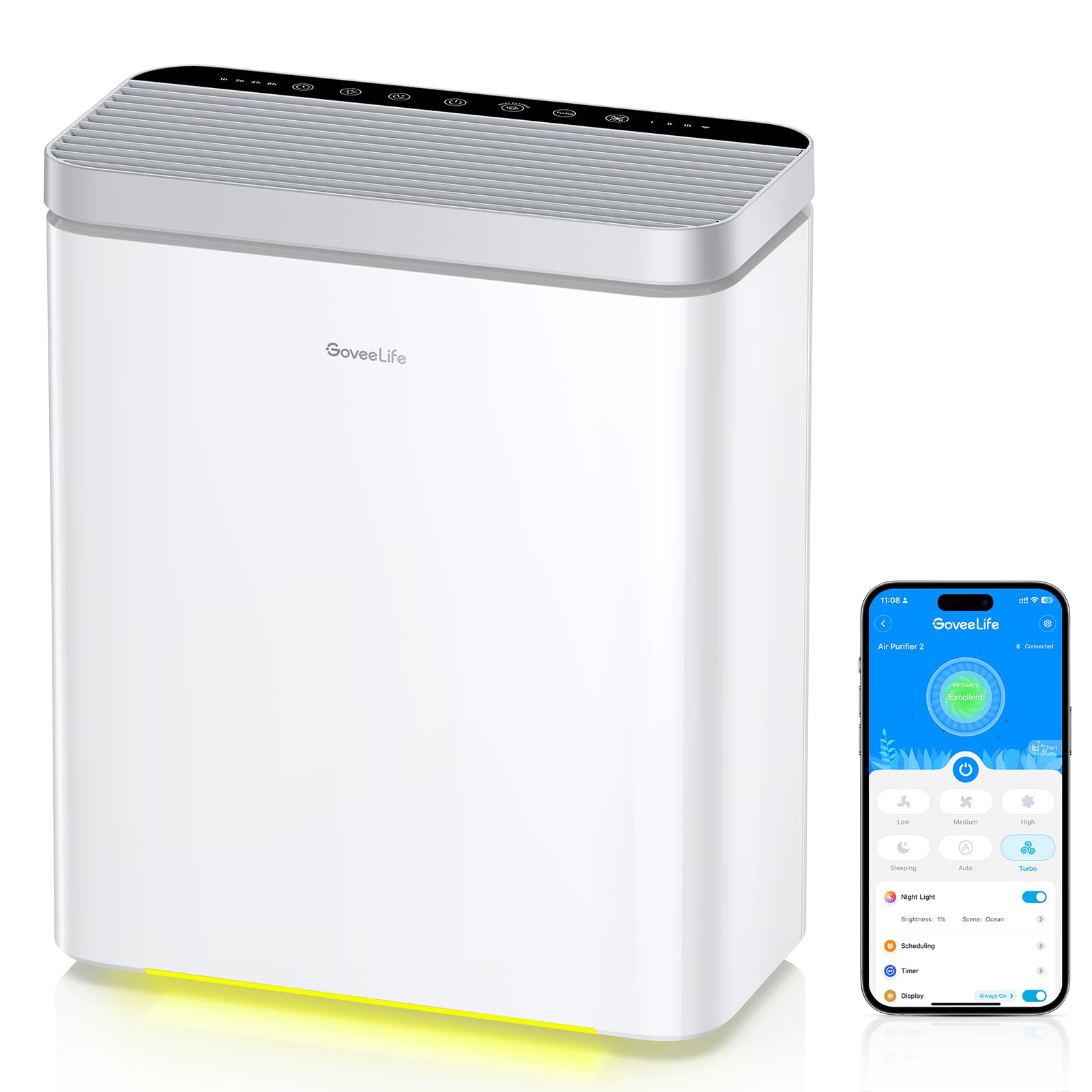 GoveeLife Smart Air Purifier for Home Large Rooms, Covers up to 1046 ft², PM2.5 Monitor, Sleep Mode, 3-in-1 Filter Air Purifier with App and Alexa Control for Pet Hair, Odors, Pollen and Smoke