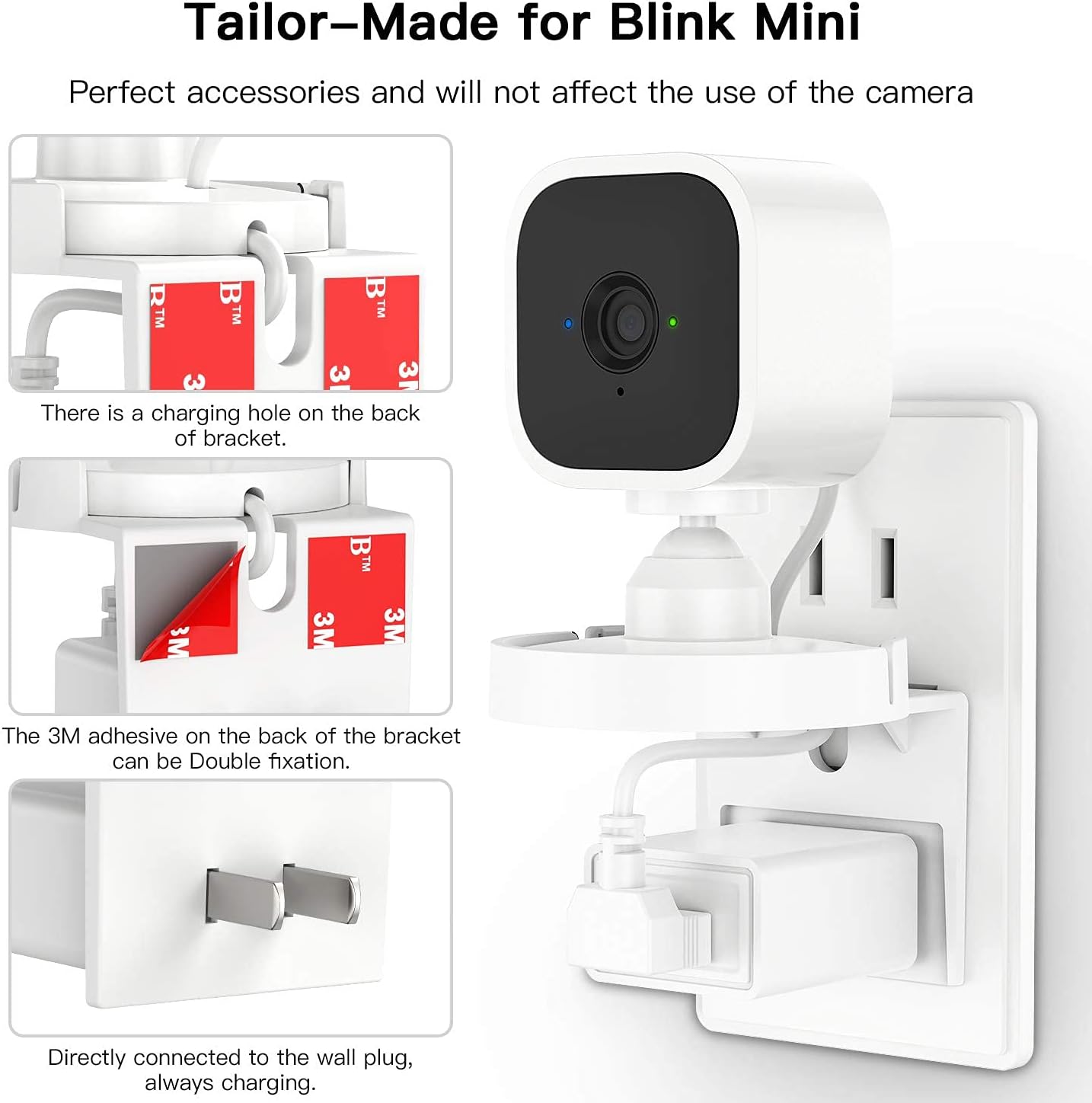 2PACK Blink Mini Outlet Wall Mounts - AC Outlet Wall Plug Mount Stand Holder Bracket for Blink Mini Indoor Camera Without Messy Wires or Screws(Blink Mini is not Include)