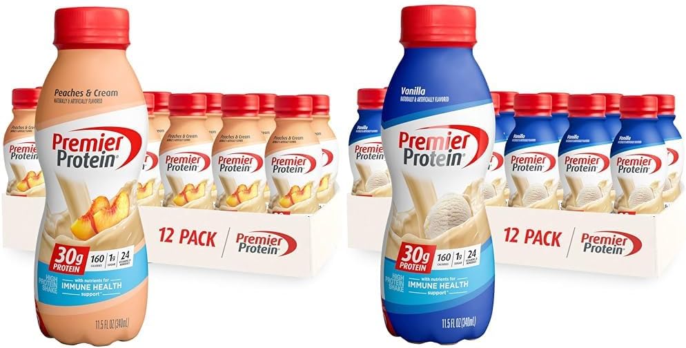Premier Protein Shake 30g Protein 1g Sugar 24 Vitamins Minerals Nutrients Peaches Cream Vanilla Immune Health Support 138 Fl Oz 24 Pack
