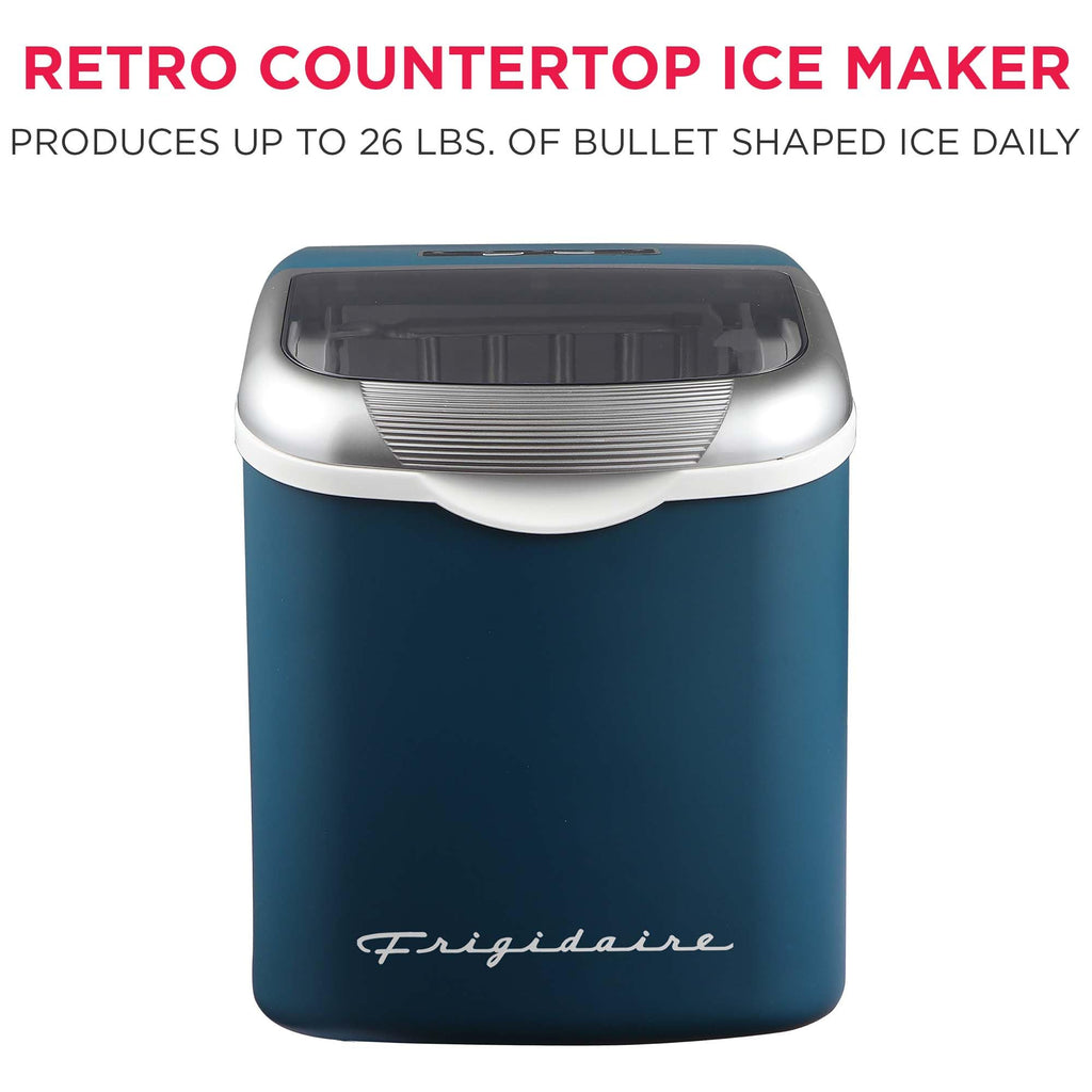 FRIGIDAIRE Retro Compact Ice Maker Machine, Bullet Ice, 26 lb per Day (BlackRoseGold)
