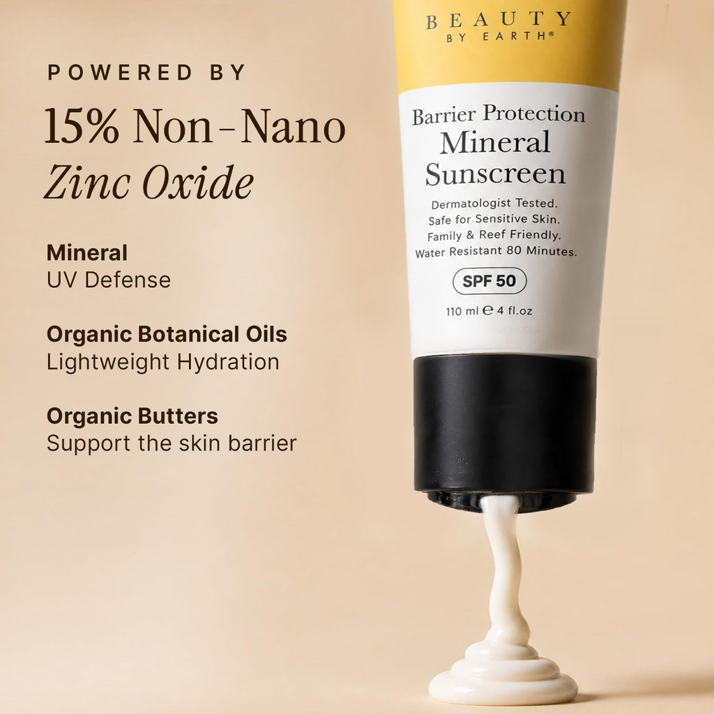 Mineral Sunscreen for Body SPF 50 – Reef Friendly Broad Spectrum Zinc Oxide, Made in USA with Organic & Natural Ingredients, Water Resistant 80 Min, Non Toxic Baby Sunblock for Kids, No White Cast