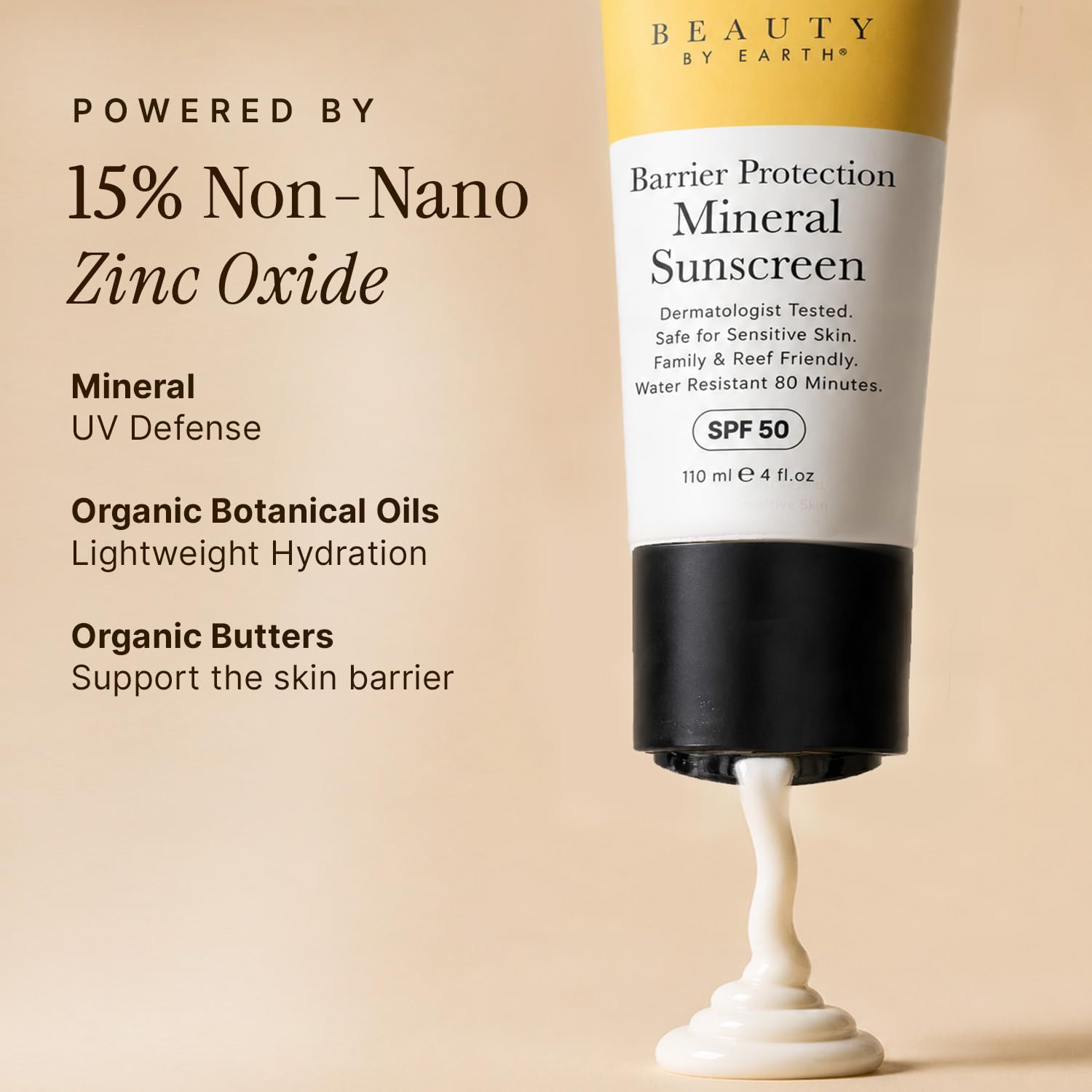 Mineral Sunscreen for Body SPF 50 – Reef Friendly Broad Spectrum Zinc Oxide, Made in USA with Organic & Natural Ingredients, Water Resistant 80 Min, Non Toxic Baby Sunblock for Kids, No White Cast