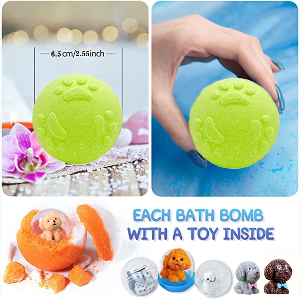 Kids Bath Bombs with Surprise Inside, 20 Pack Bring Dog and cat Toys Gift Set, Natural Organic Bubble Bath Foam Bath