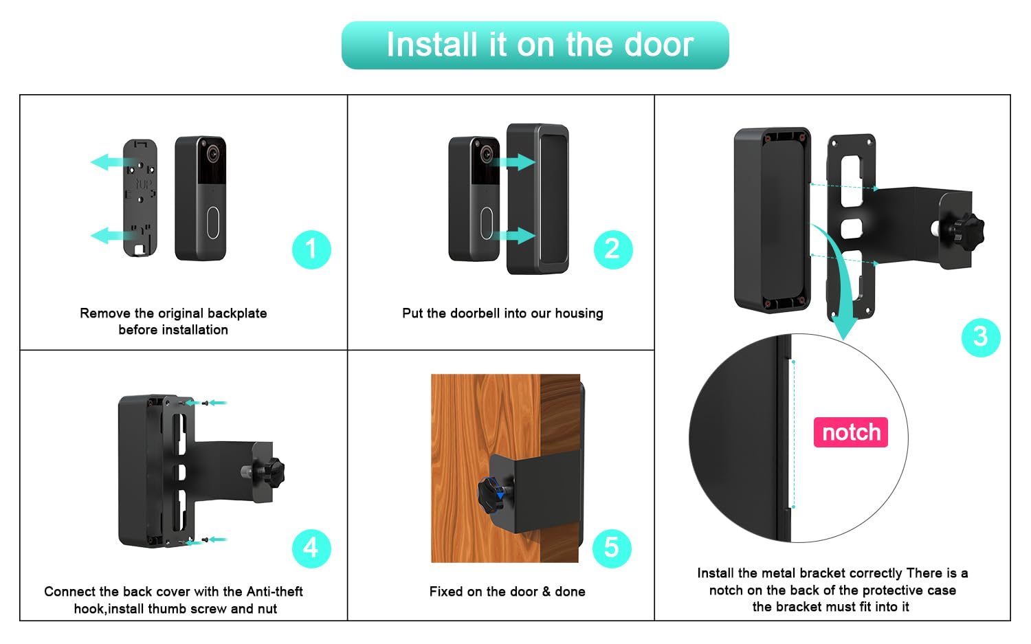 AISVAN Anti-Theft Blink Doorbell Door Mount,No-Drill Mounting Bracket for Blink Doorbell Camera 2nd Gen 2025 only,Not for Blink Battery Doorbell (2026 Release) Easy to Install Blink Video Doorbell