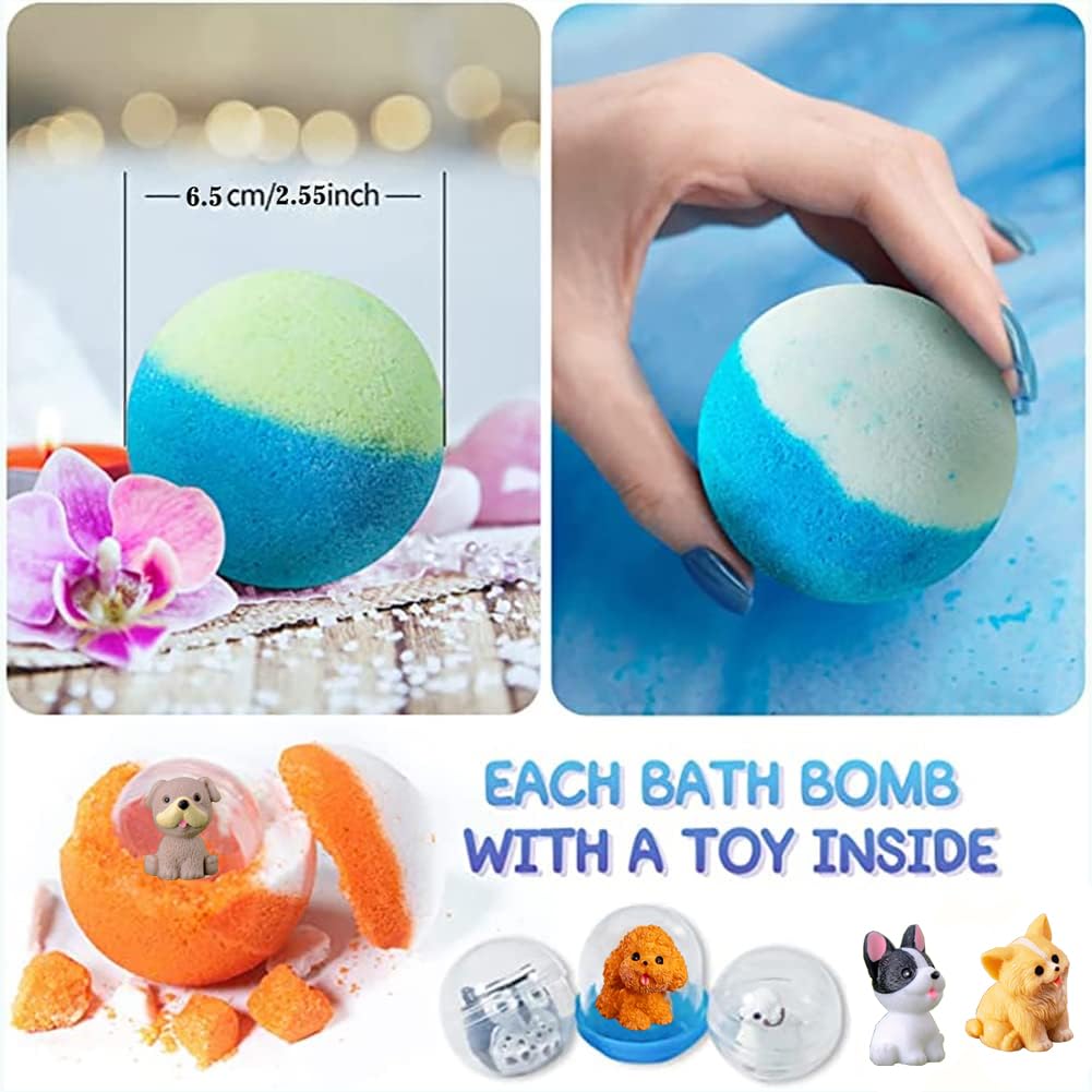 Kids Bath Bombs with Surprise Inside, 20 Pack Bring Dog and cat Toys Gift Set, Natural Organic Bubble Bath Foam Bath