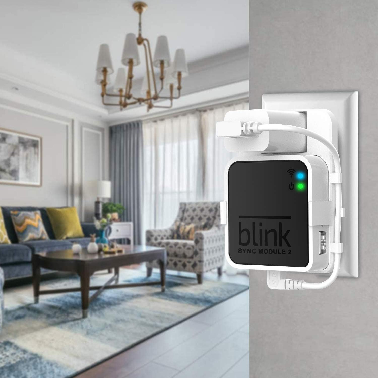 Outlet Wall Mount for Blink Sync Module 2, Mount Bracket Holder for Bink Ourdoor Indoor Camera Security with No Messy Easy to Move (White)