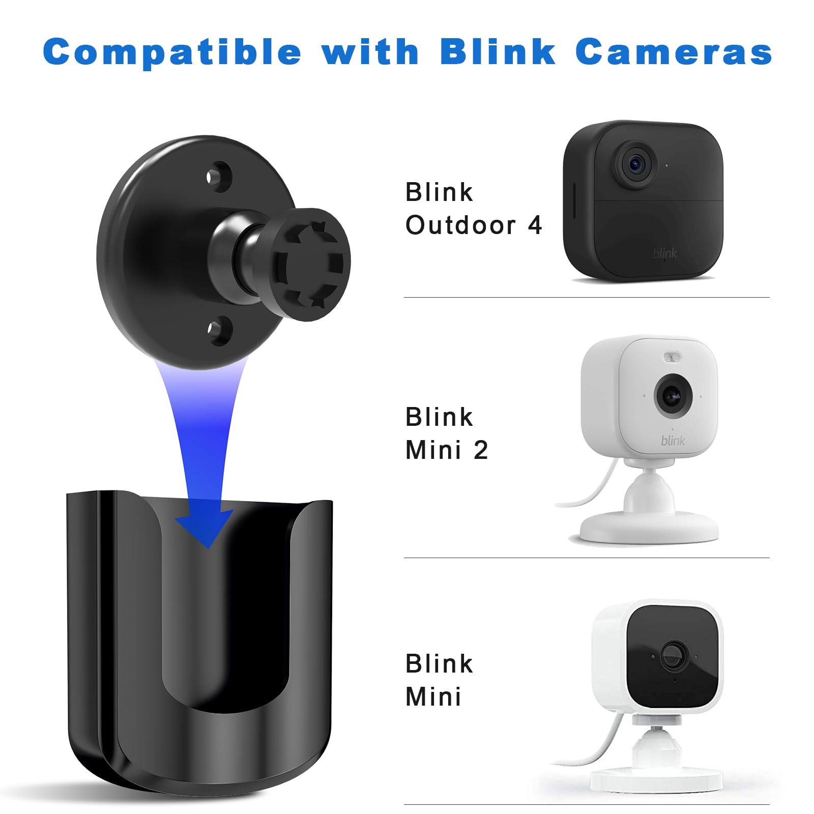 Blink Mini 2 Camera Mount, No Drilling Wall Mount Compatible with Blink Mini 2K+/Outdoor 4 Cameras, Adhesive Holder for Indoor Outdoor Camera, White, 3 Pack