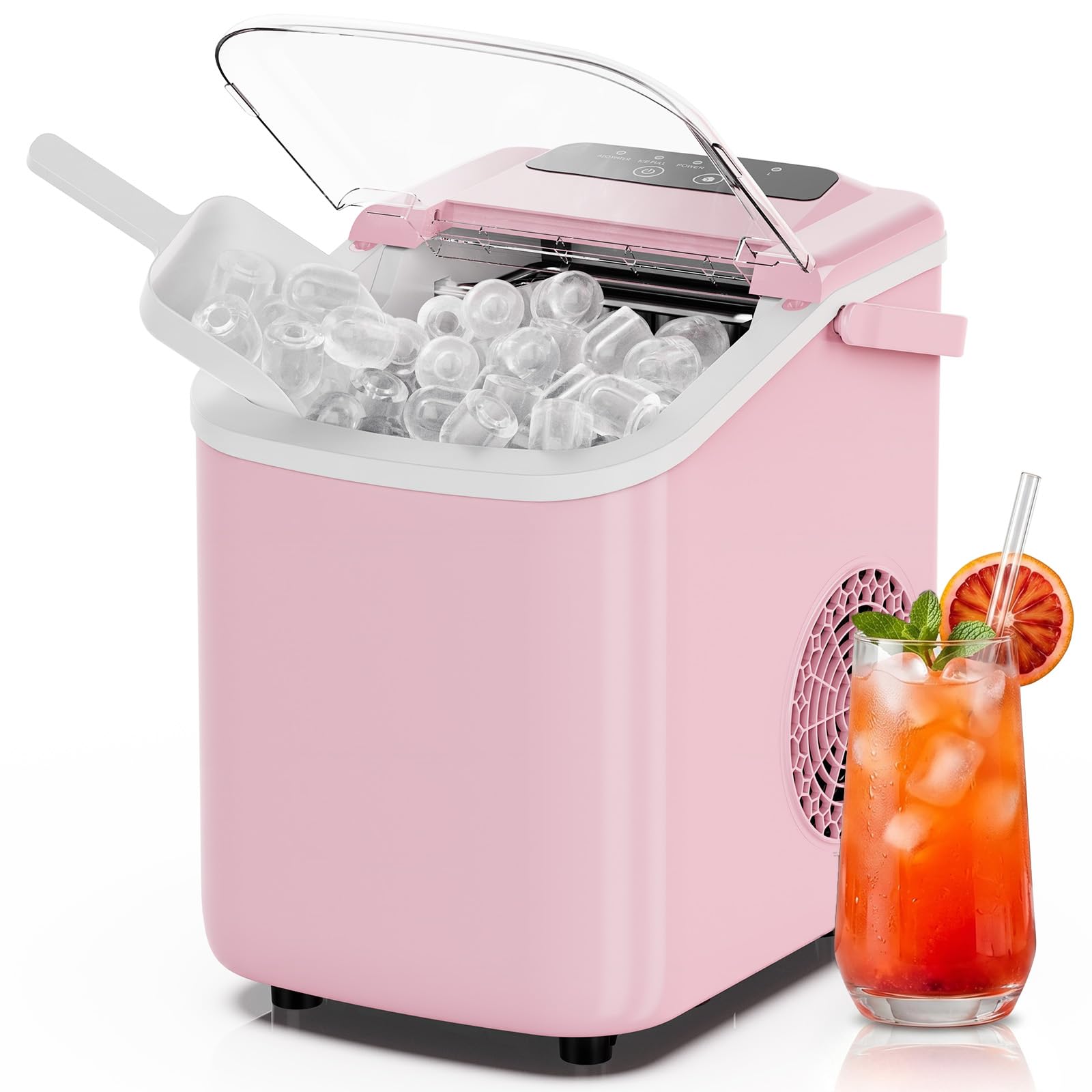 NEWBULIG Ice Maker, Countertop Ice Machine with Handle | 9 Bullet Cubes in 6-8 Mins, 26lbs Daily, Self-Cleaning with Basket and Scoop for Home/Kitchen/Camping/RV