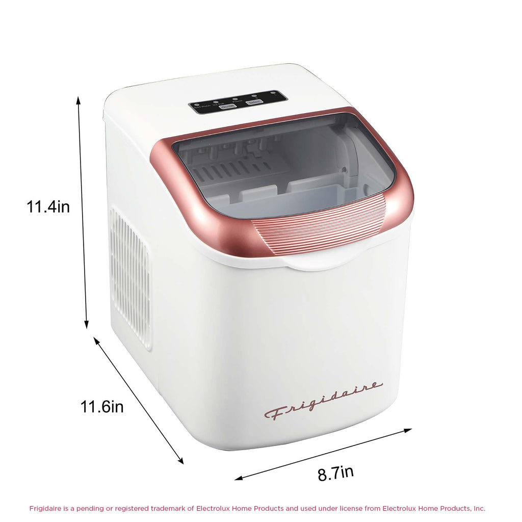 FRIGIDAIRE Retro Compact Ice Maker Machine, Bullet Ice, 26 lb per Day (BlackRoseGold)
