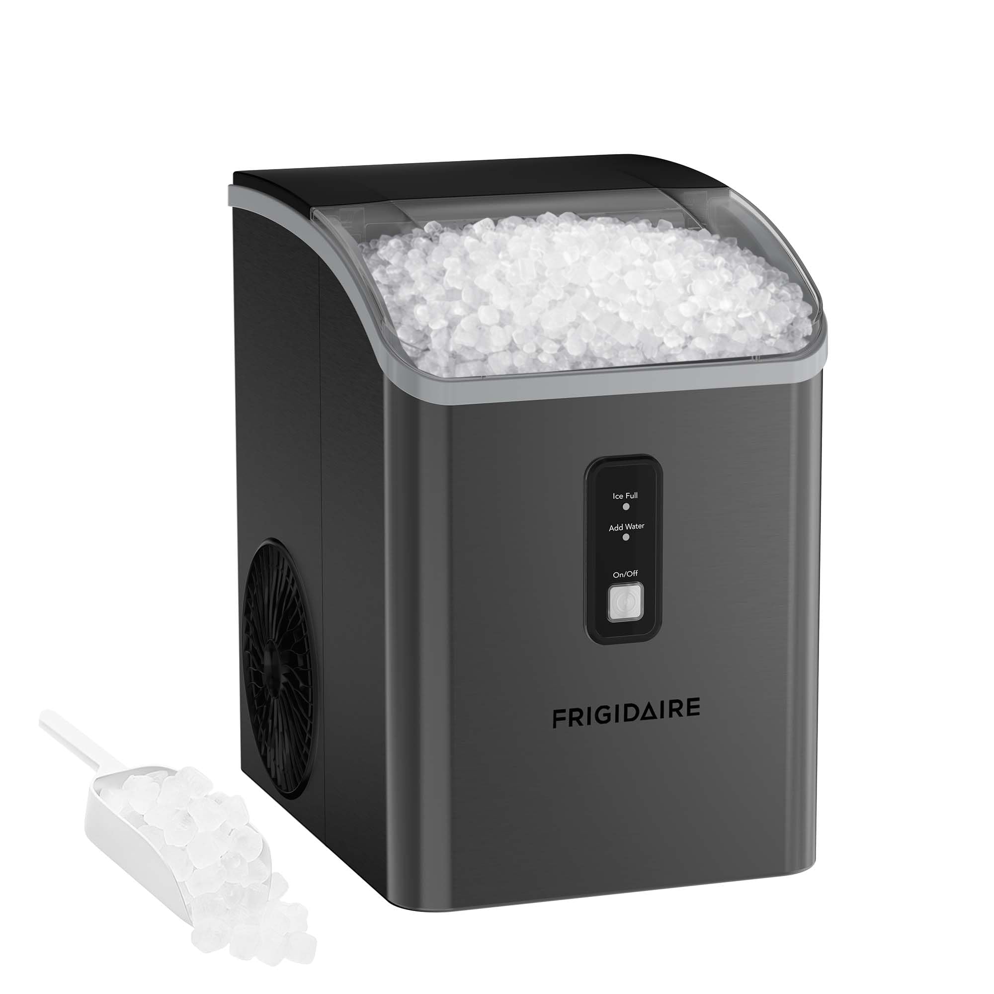 Frigidaire Countertop Crunchy Chewable Nugget Ice Maker, Compact, 33lbs per Day, Metallic Finish
