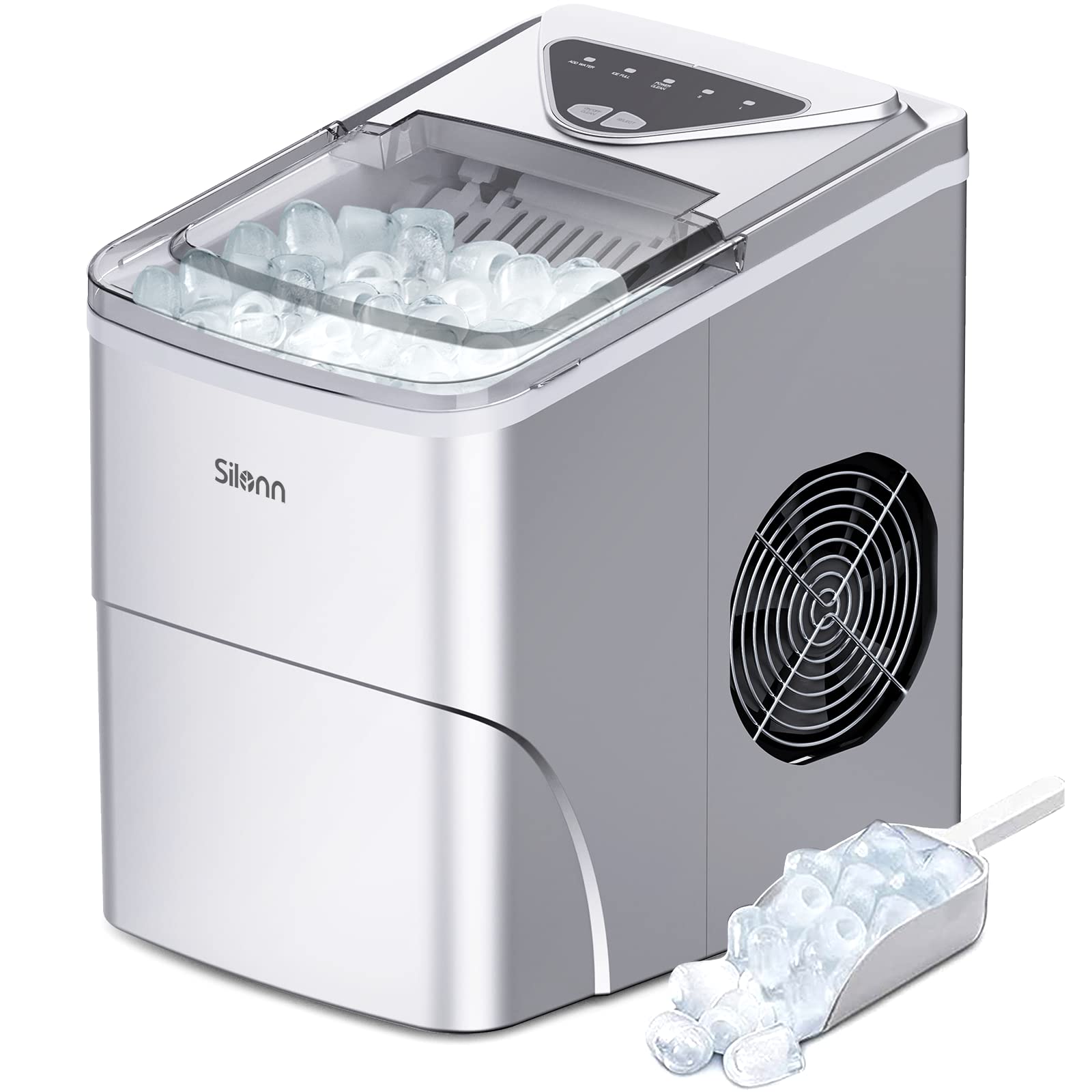 Silonn Nugget Ice Maker Countertop Pellet Machine with Self-Cleaning, Black | 36 lbs/24H, ice in 6 mins, soft chewable ice, removable cover, quiet operation, LED control panel, compact design