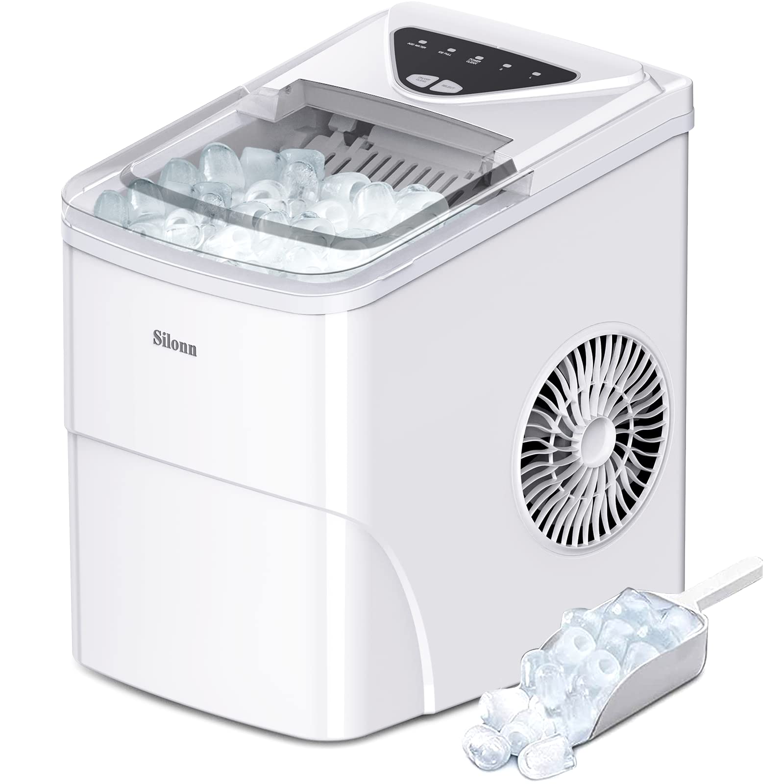 Silonn Nugget Ice Maker Countertop Pellet Machine with Self-Cleaning, Black | 36 lbs/24H, ice in 6 mins, soft chewable ice, removable cover, quiet operation, LED control panel, compact design