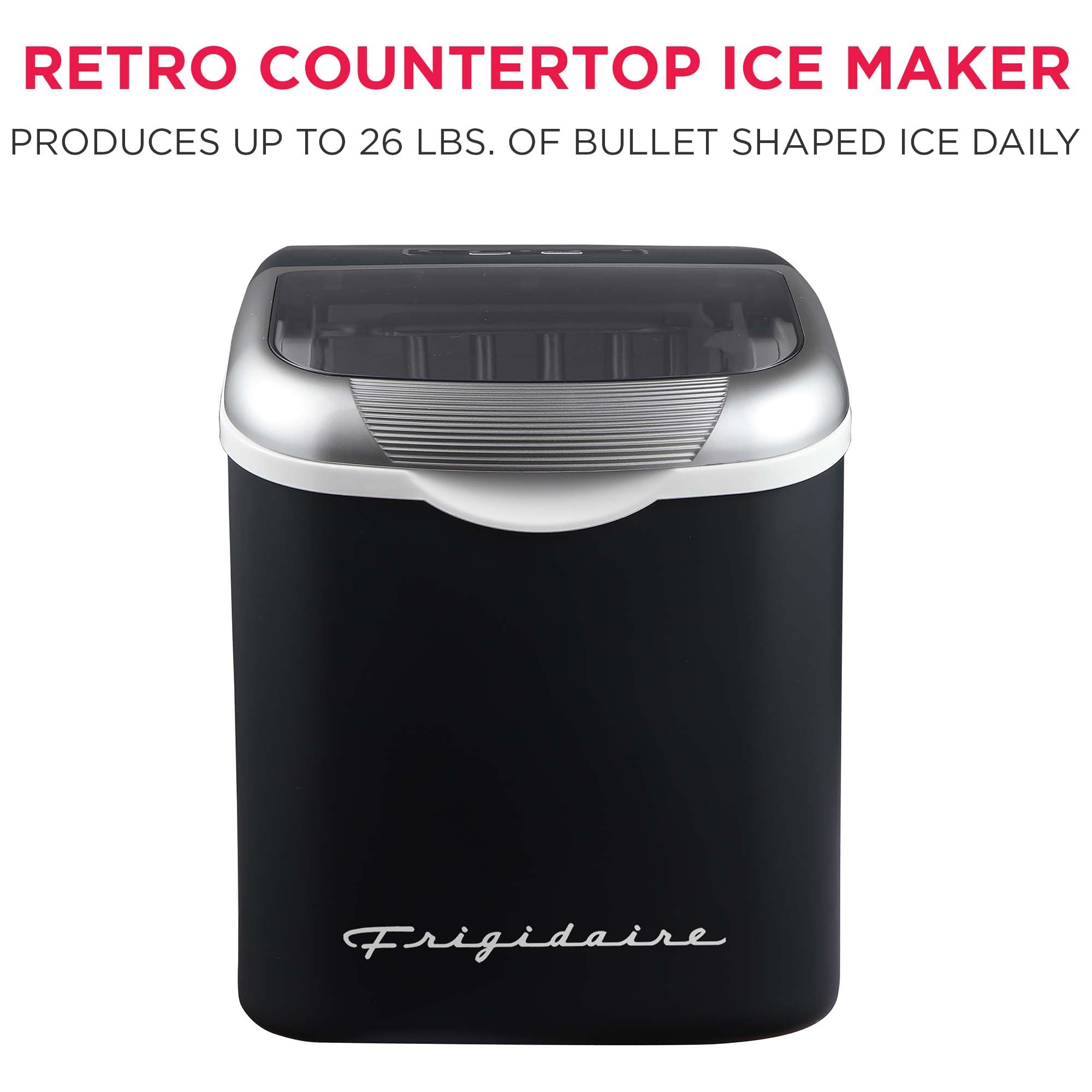 FRIGIDAIRE Retro Compact Ice Maker Machine, Bullet Ice, 26 lb per Day (BlackRoseGold)