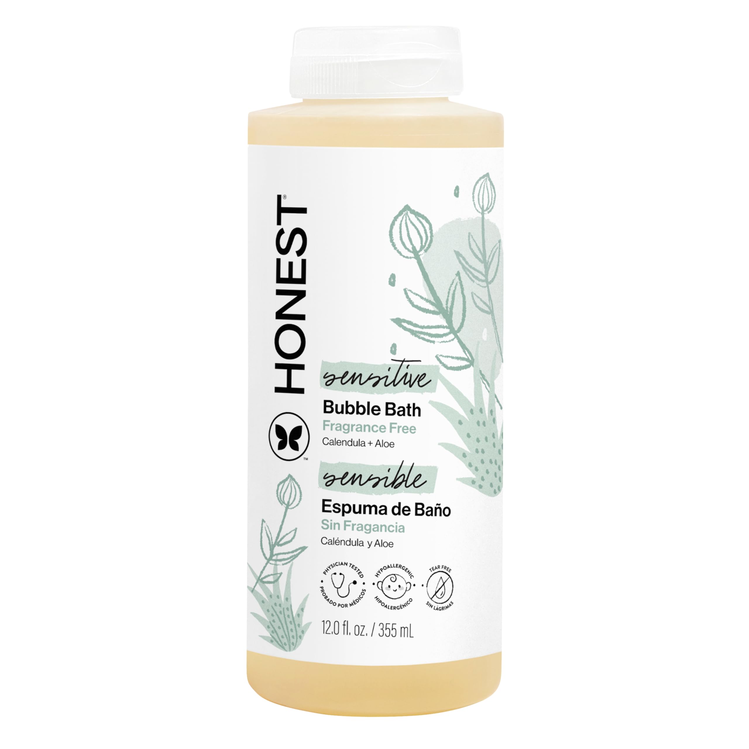 The Honest Company Foaming Bubble Bath Gentle for Baby, Naturally Derived, Tear-free, Hypoallergenic, Fragrance Free, Sensitive, 12 fl oz
