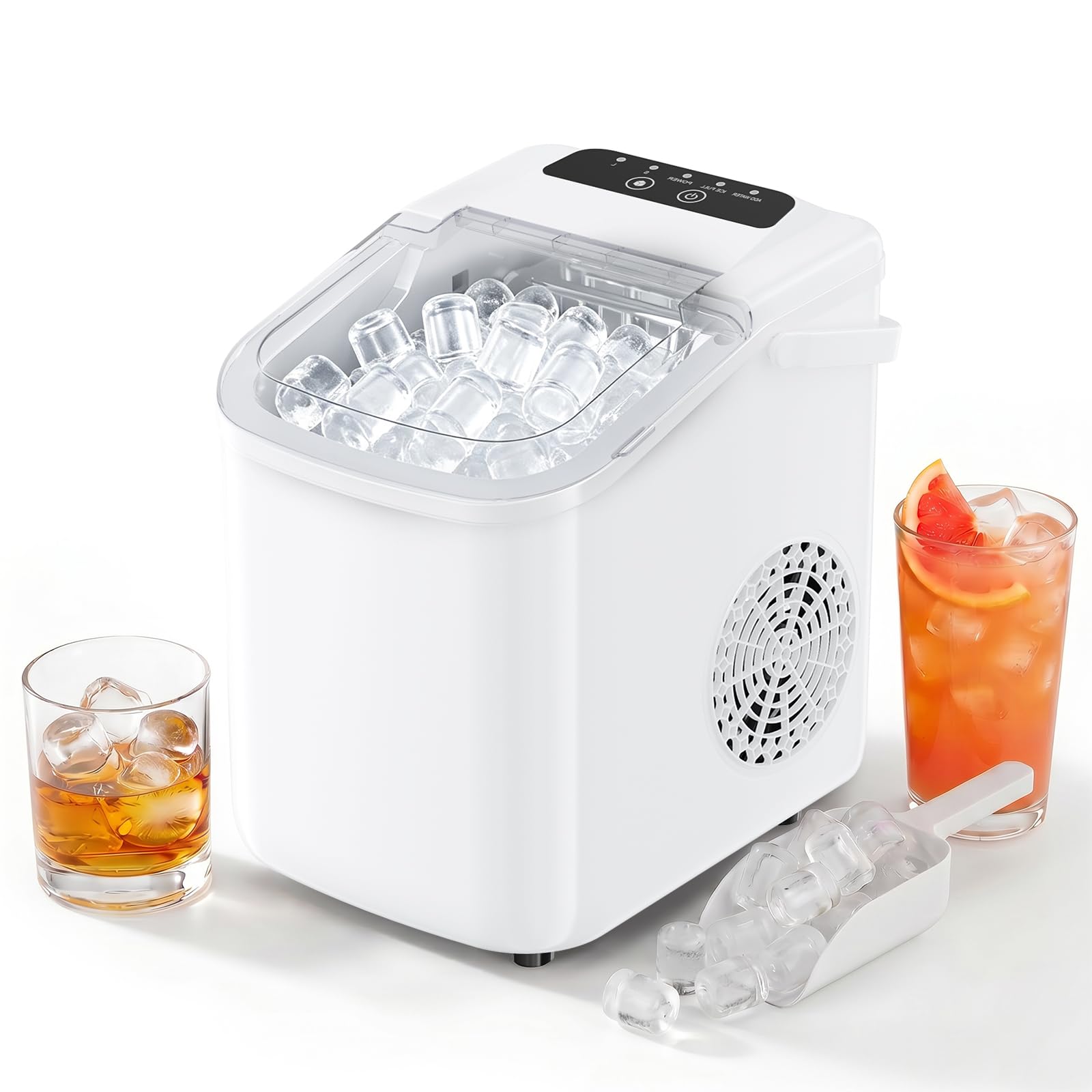 Countertop Ice Maker, Portable Ice Machine with Carry Handle Basket and Scoop, 9 Bullet Cubes Ready in 6 Mins, 26lbs Daily, Self-Cleaning for Home, Kitchen, Camping, RV