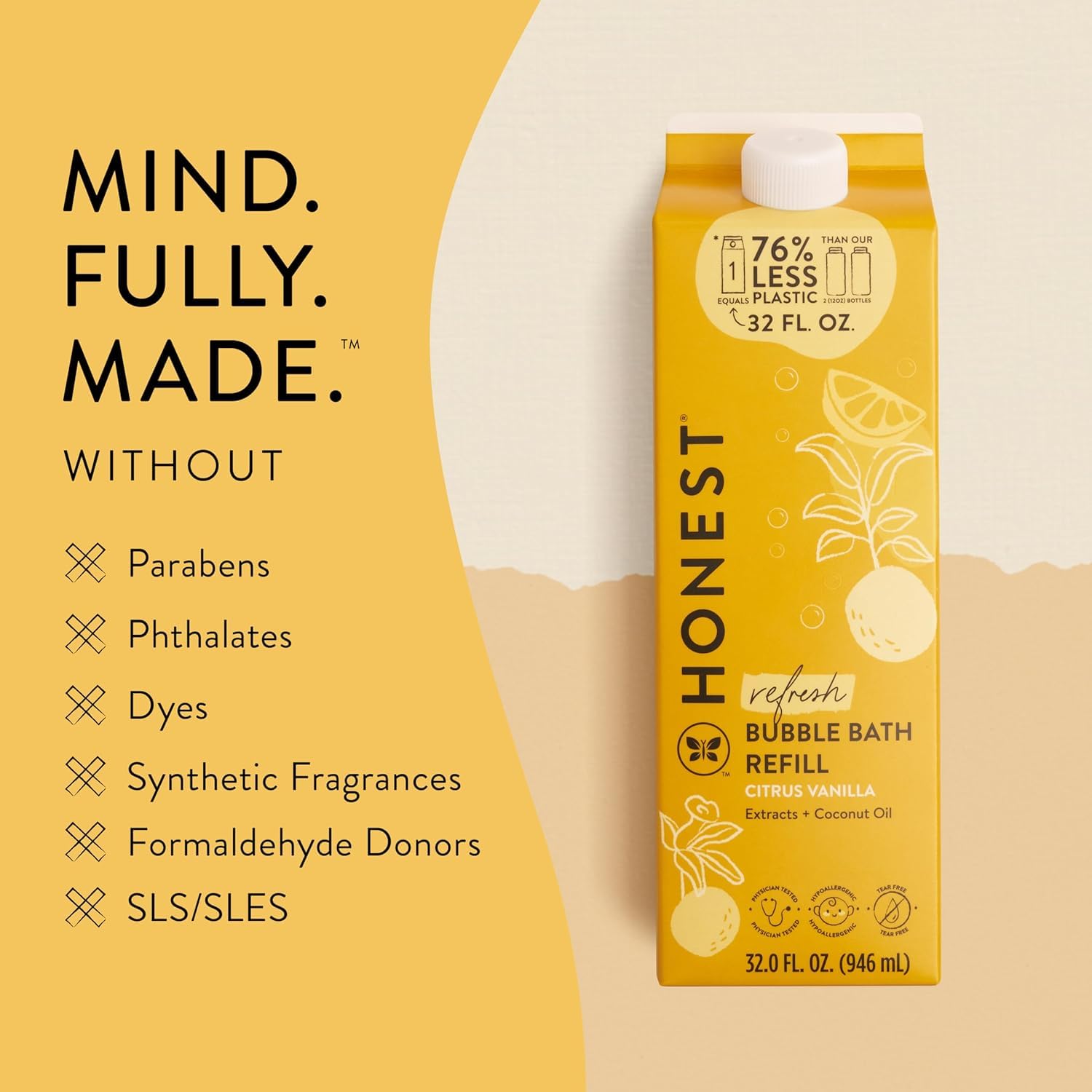 The Honest Company Foaming Bubble Bath Gentle for Baby, Naturally Derived, Tear-free, Hypoallergenic, Fragrance Free, Sensitive, 12 fl oz