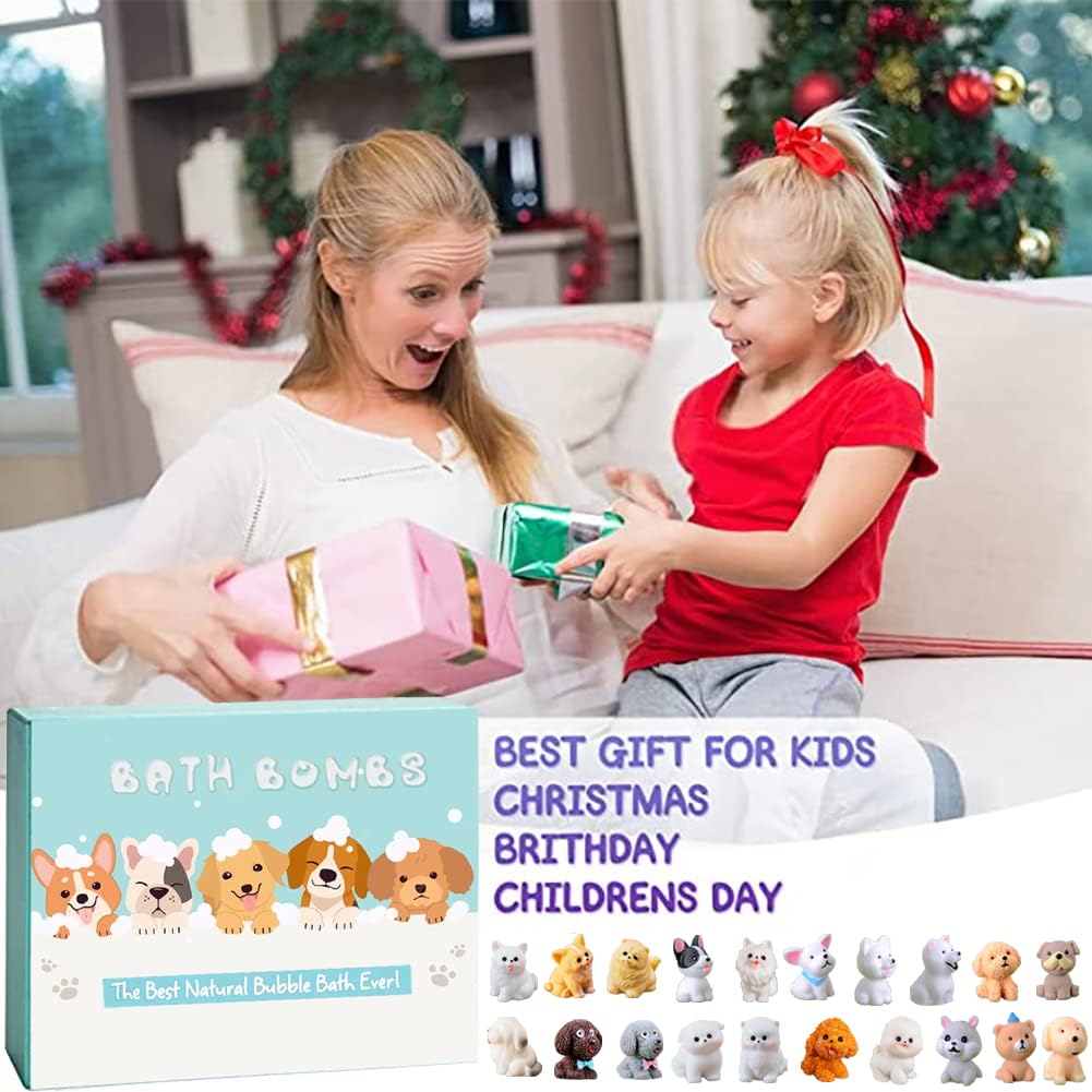 Kids Bath Bombs with Surprise Inside, 20 Pack Bring Dog and cat Toys Gift Set, Natural Organic Bubble Bath Foam Bath