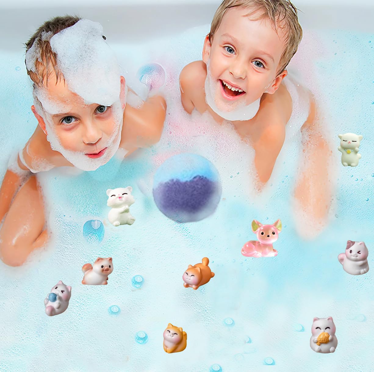 Kids Bath Bombs with Surprise Inside, 20 Pack Bring Dog and cat Toys Gift Set, Natural Organic Bubble Bath Foam Bath