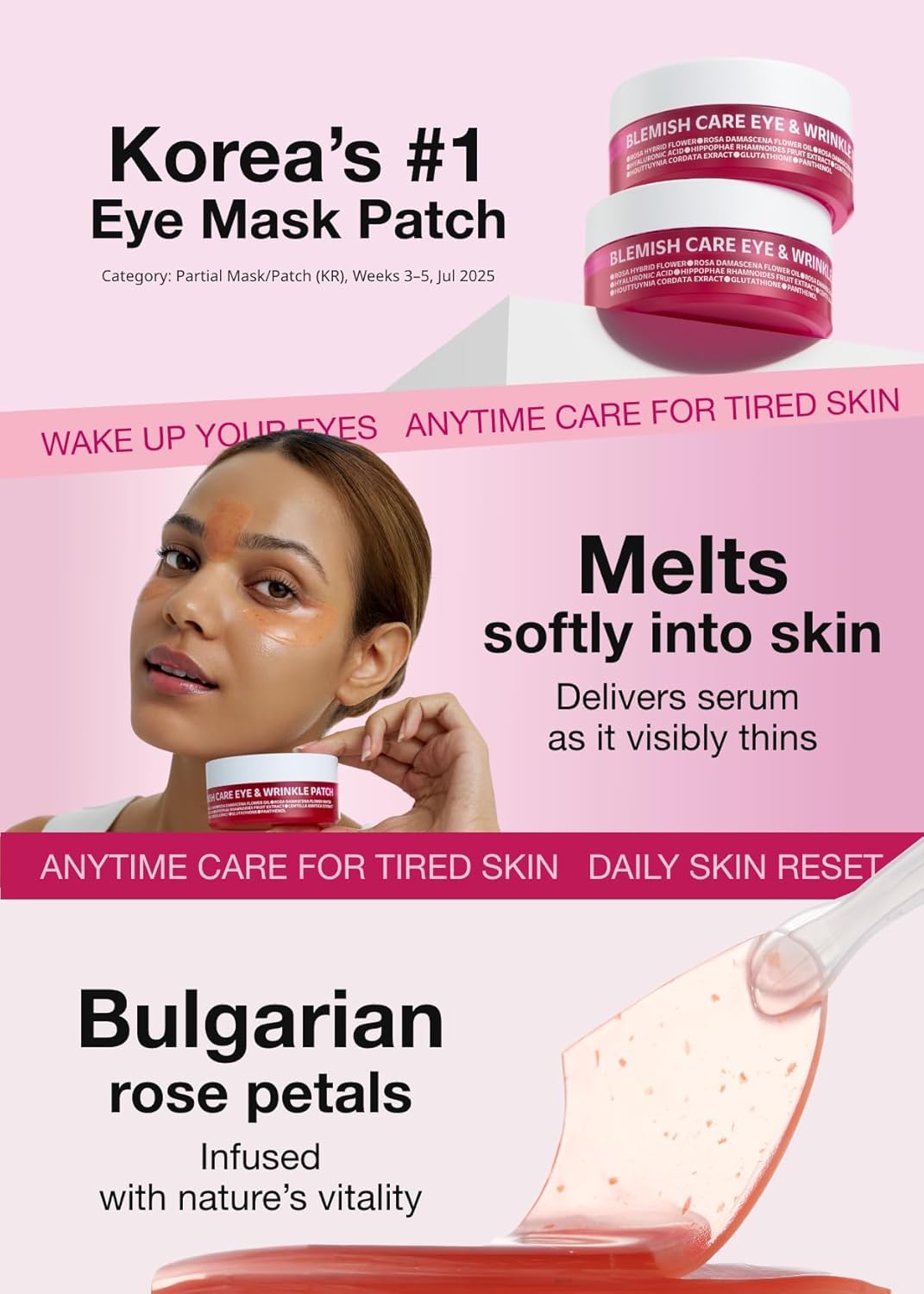 ISOI Blemish Care Eye Patches with Hyaluronic Acid, 90 Count | Dark Circles, Puffiness, Forehead & Smile Lines, Bulgarian Rose Oil