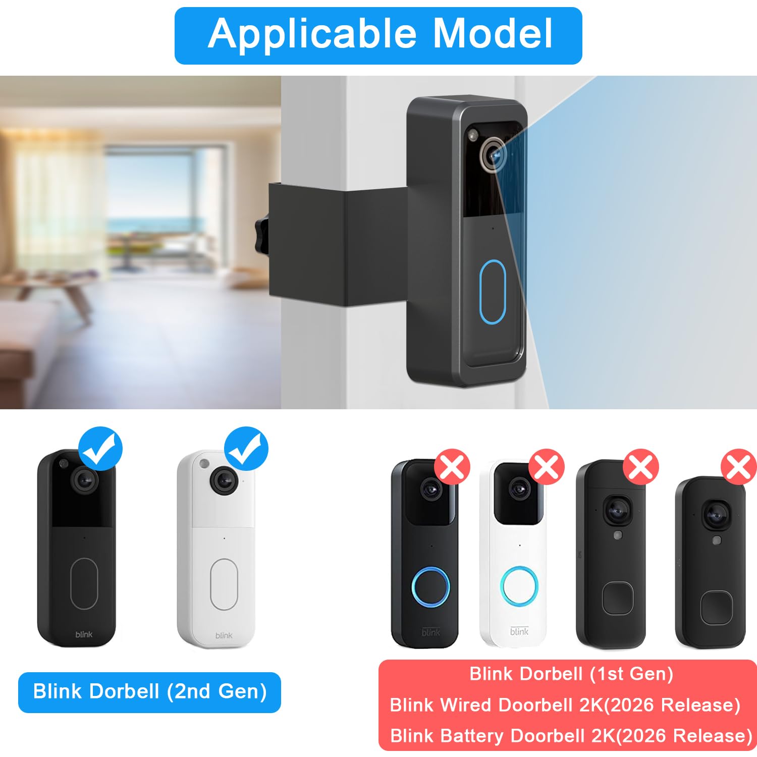 Anti-Theft Blink Doorbell Door Mount,Only for All-new Blink Video Doorbell (2nd Gen) No-Drill Mounting Bracket cover Holder Not Block Doorbell Sensor Easy to Install Blink Video Doorbell Accessories