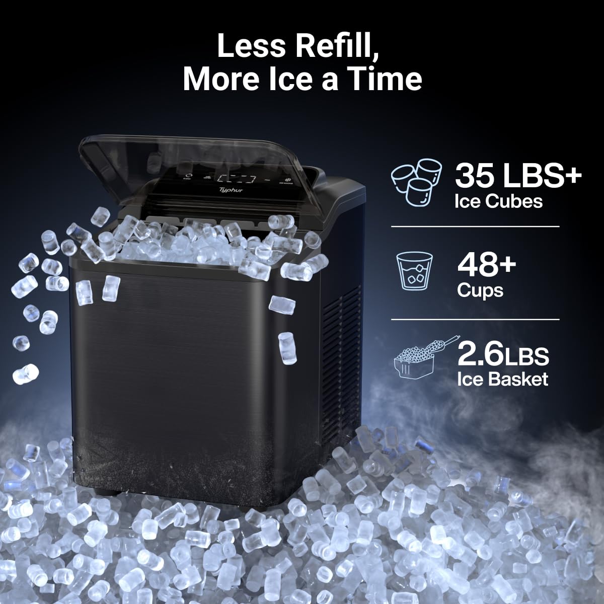 Typhur Fast Nugget Ice Maker Countertop with Self-Cleaning Pump, 35lbs/24H Crushed Pebble Ice Machine with Pellet Ice, 8 Packs Cleaner, Dual Ice Scoops for Home, Kitchen, Party, RV, Stainless Steel
