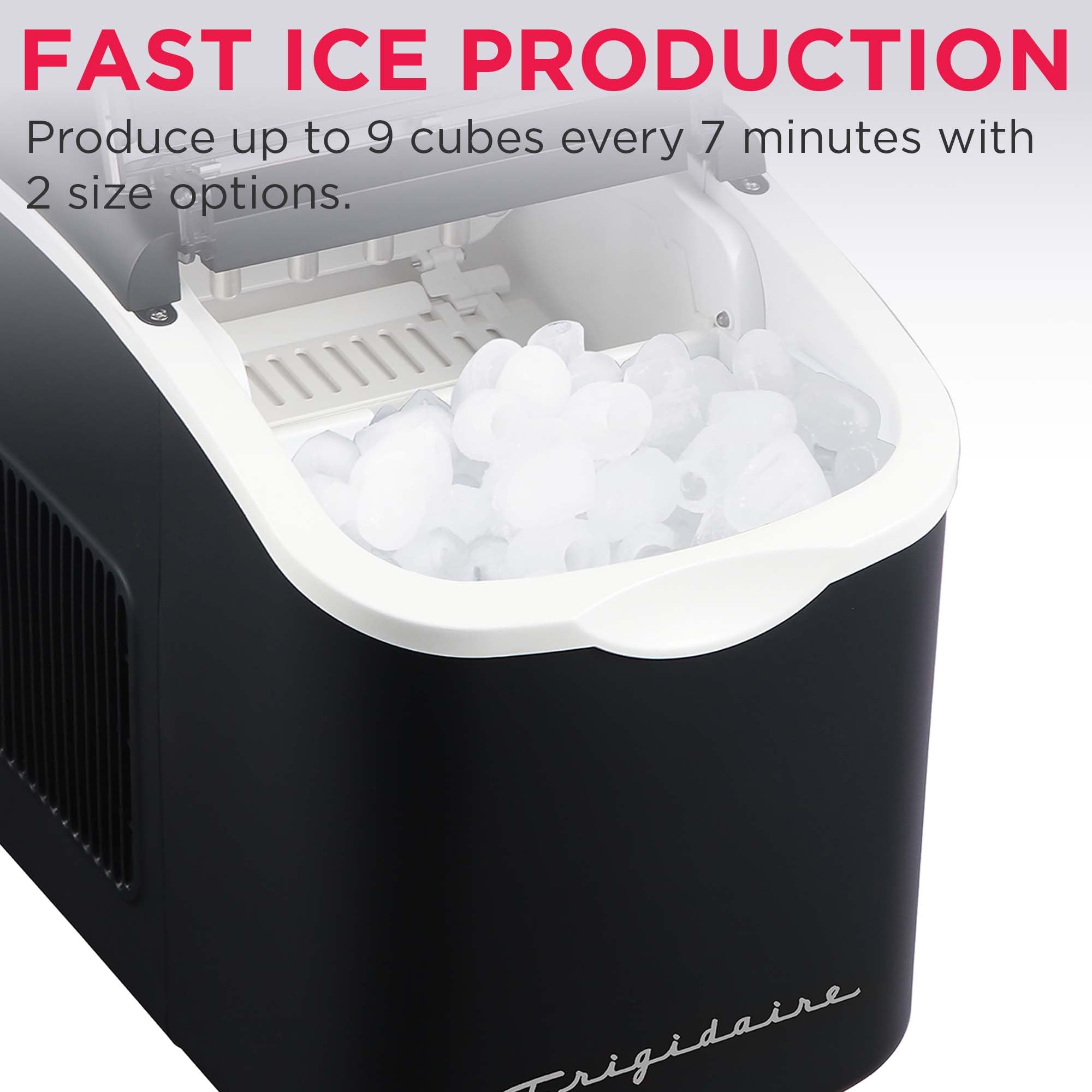 FRIGIDAIRE Retro Compact Ice Maker Machine, Bullet Ice, 26 lb per Day (BlackRoseGold)