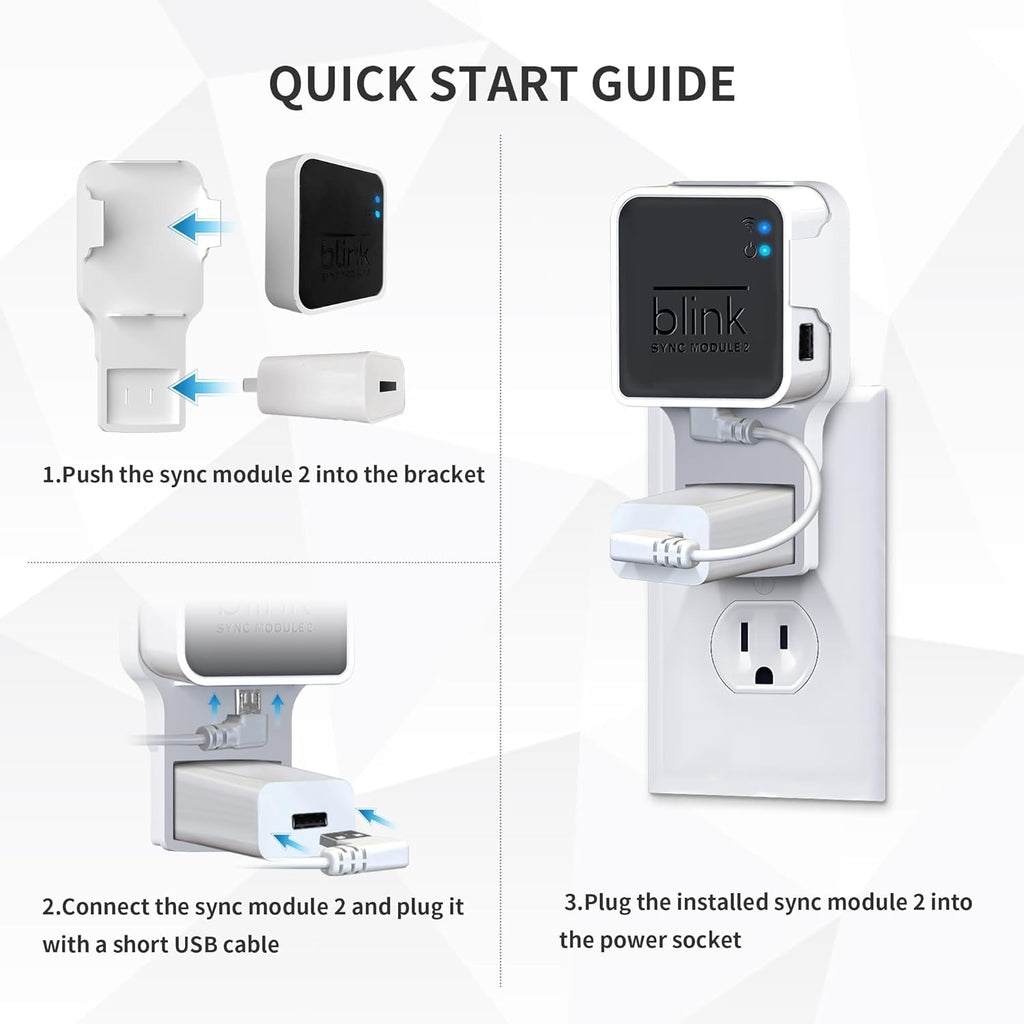 Kidjoyo Wall Mount for Blink Sync Module 2 with Short Cable - Save Space - No Messy Wires - Easy Move Mount Bracket Holder for Blink Outdoor Indoor Security Camera