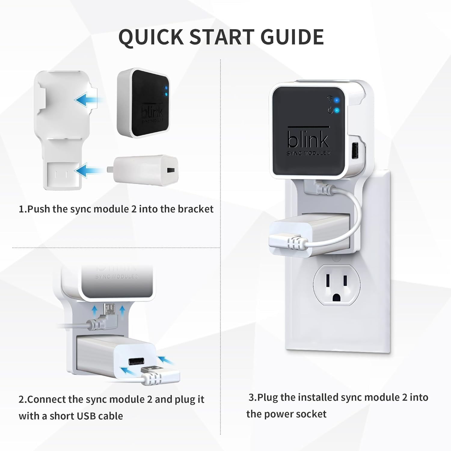 Kidjoyo Wall Mount for Blink Sync Module 2 with Short Cable - Save Space - No Messy Wires - Easy Move Mount Bracket Holder for Blink Outdoor Indoor Security Camera