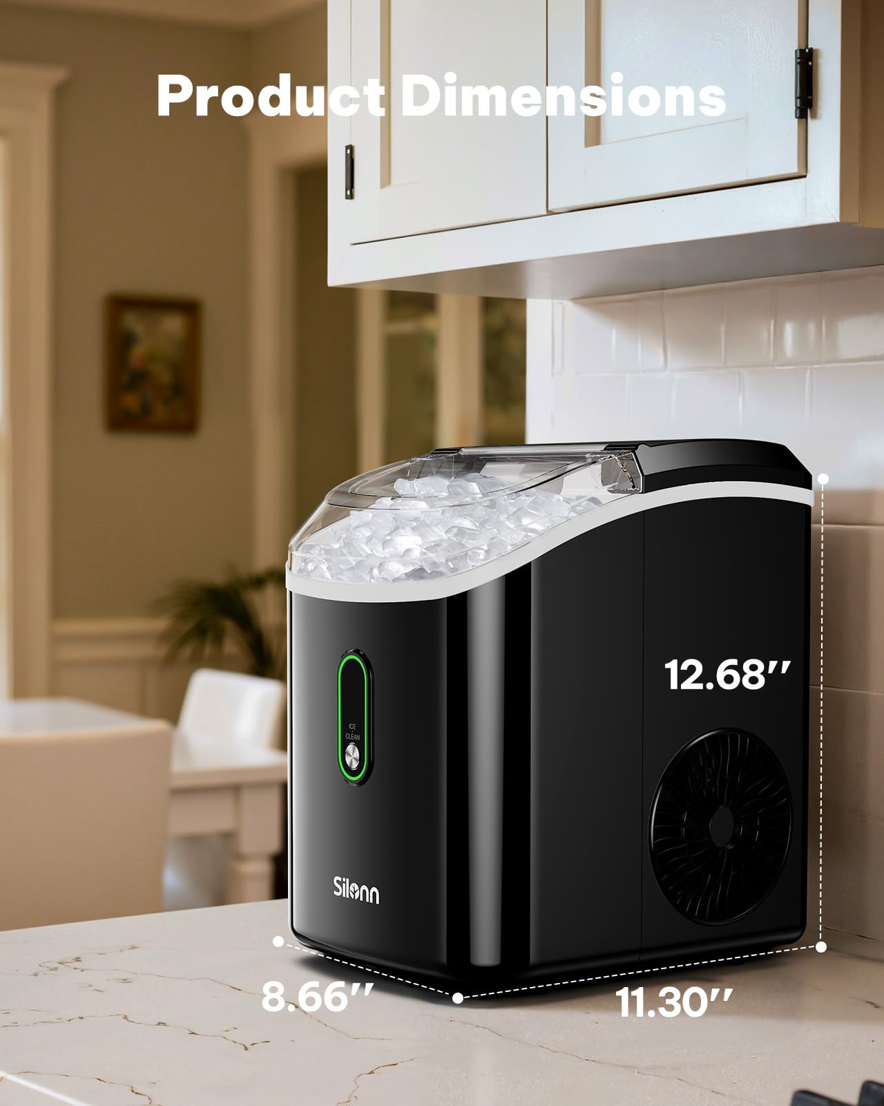 Silonn Nugget Ice Maker Countertop Pellet Machine with Self-Cleaning, Black | 36 lbs/24H, ice in 6 mins, soft chewable ice, removable cover, quiet operation, LED control panel, compact design