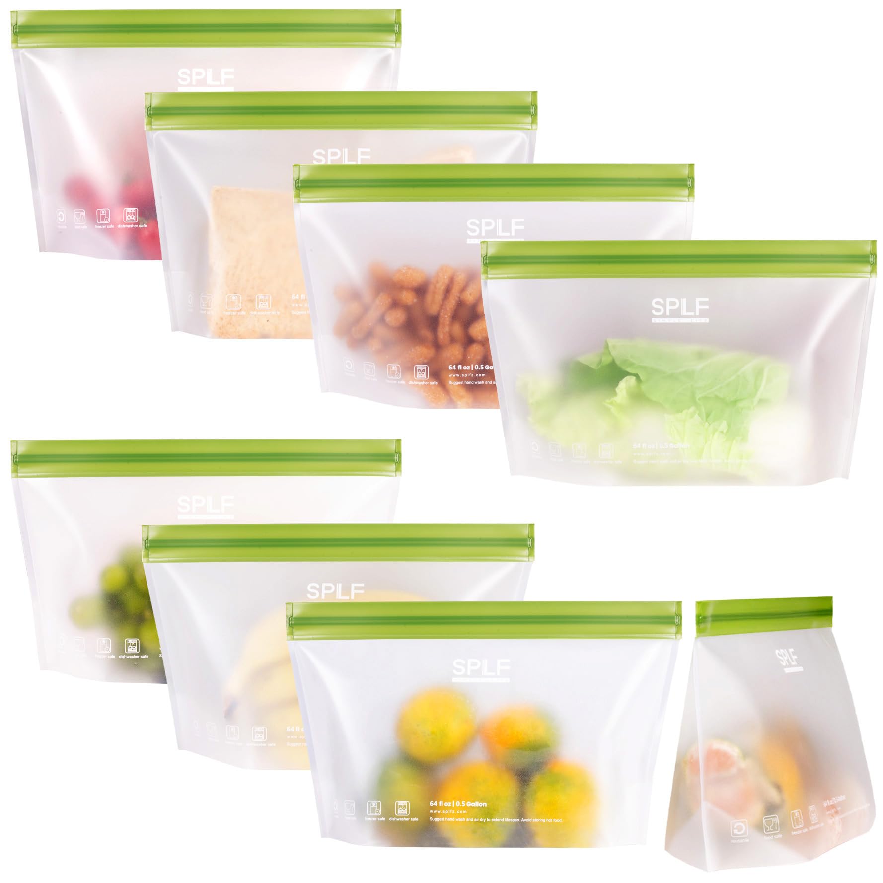 SPLF 10 Pack Stand-Up Reusable Quart Freezer Bags Dishwasher Safe, Extra Thick Leakproof 1 Quart Food Storage Bags, BPA Free Bags for Meal Prep, Sandwich, Snack, Fridge Organization
