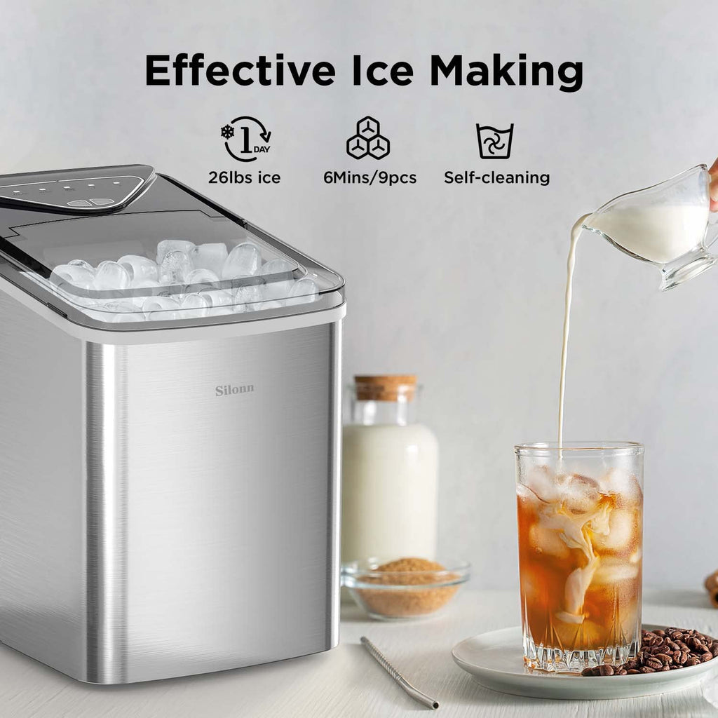Silonn Nugget Ice Maker Countertop Pellet Machine with Self-Cleaning, Black | 36 lbs/24H, ice in 6 mins, soft chewable ice, removable cover, quiet operation, LED control panel, compact design